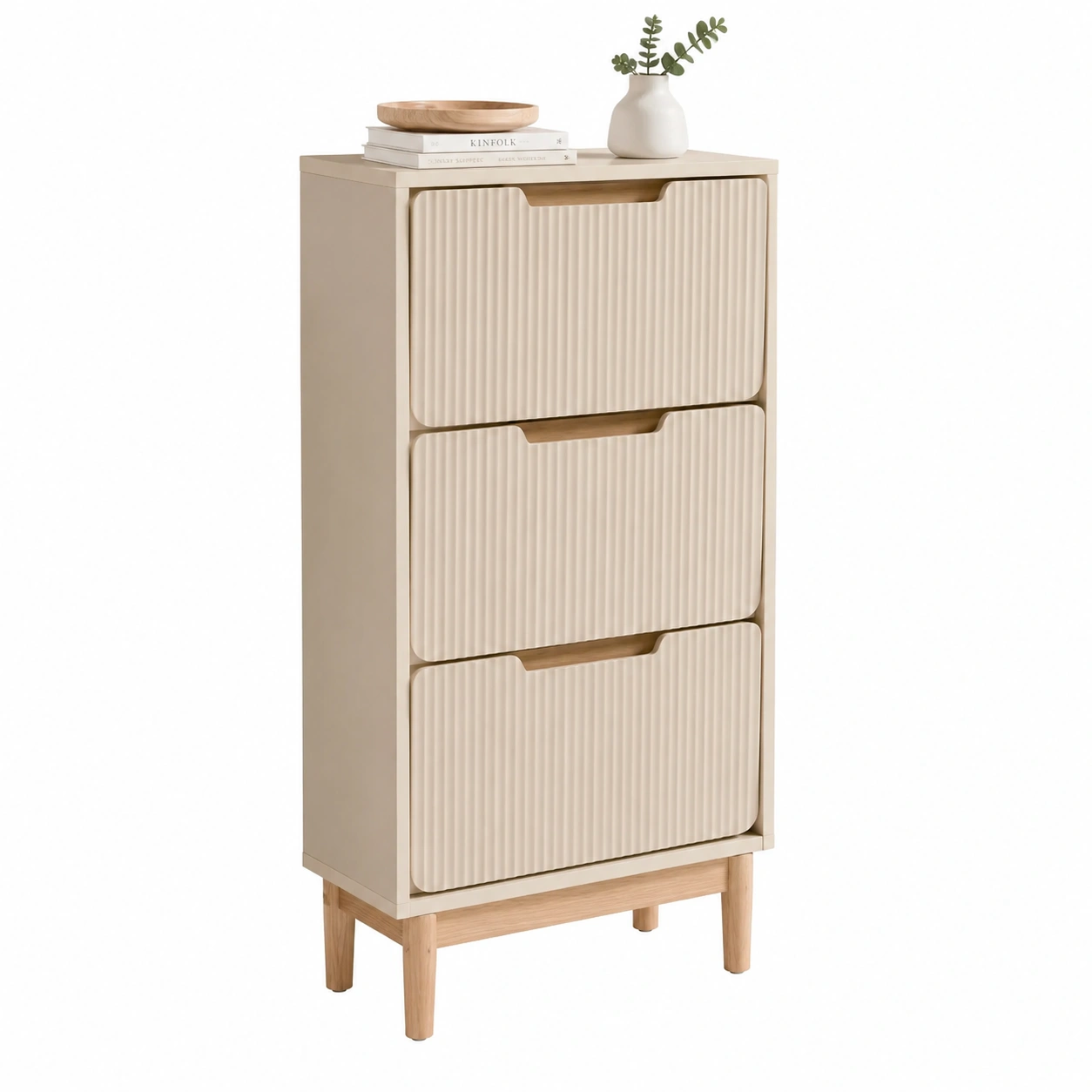 Zapatero alto beige con puertas onduladas-velmorliving