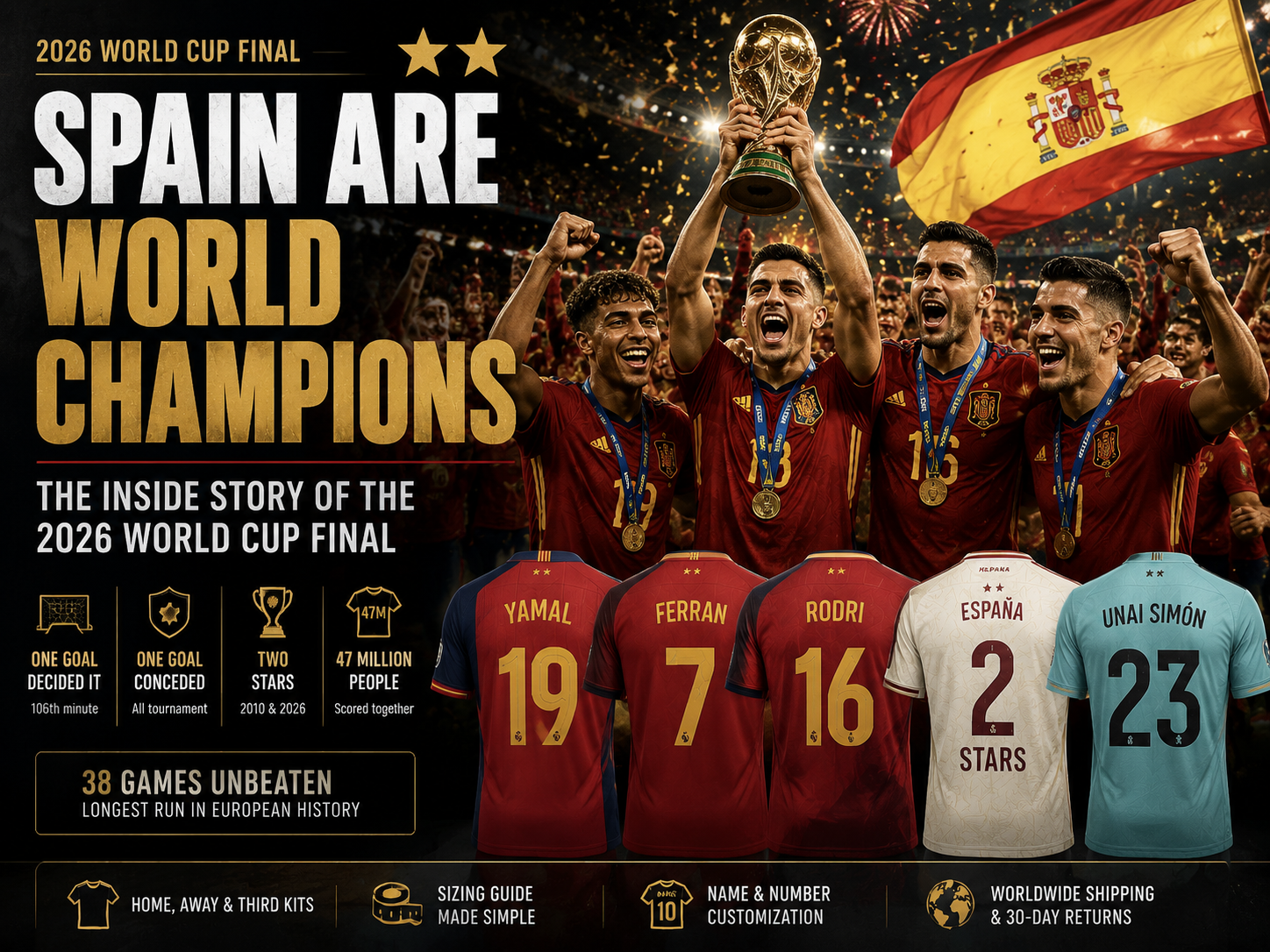 Spain Are World Champions:2 star Jersey