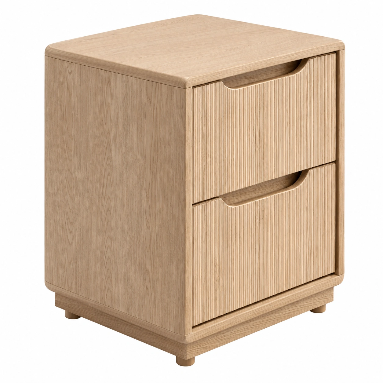 Mesita de noche moderna en madera natural con relieve lineal