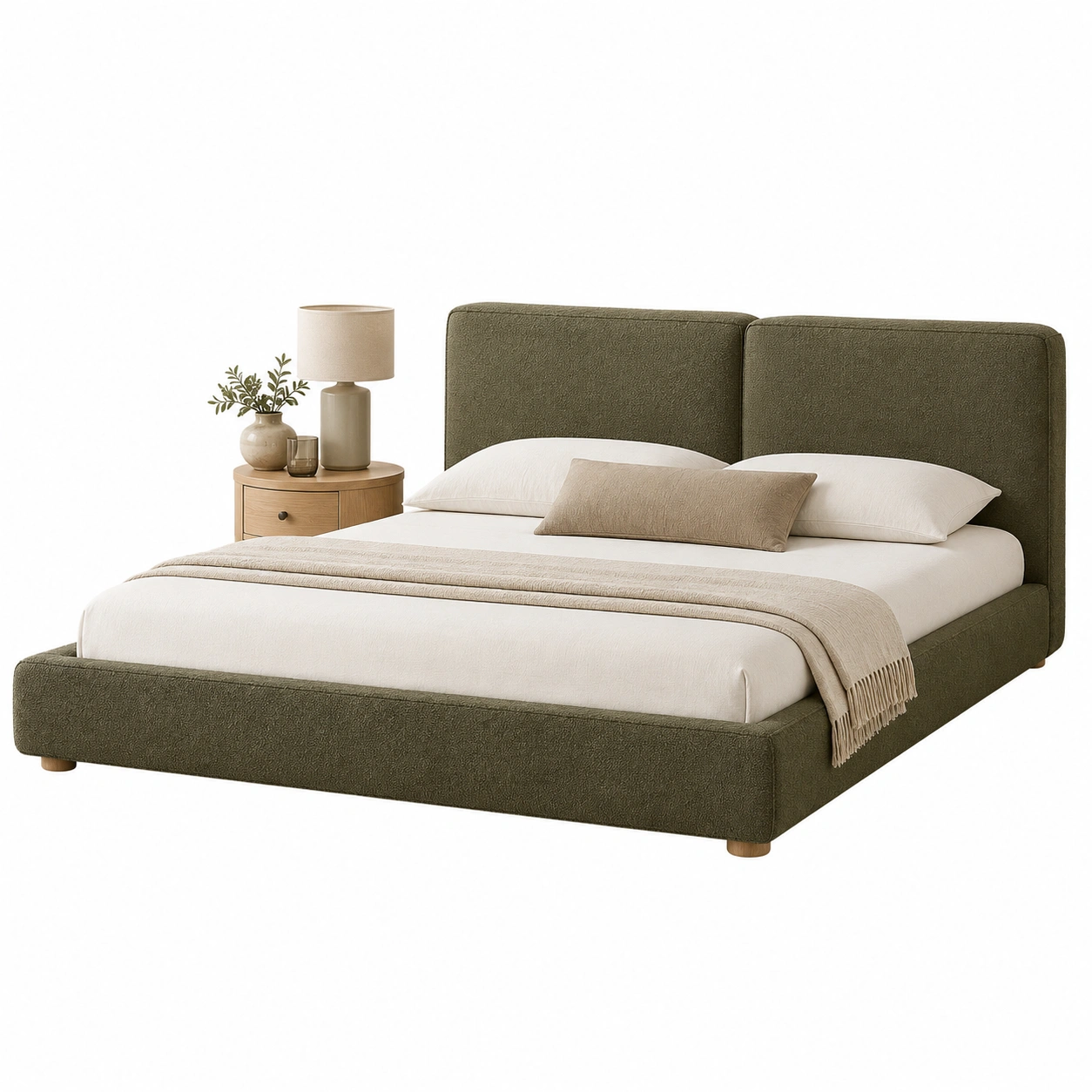 Cama bouclé moderna Verde oliva
