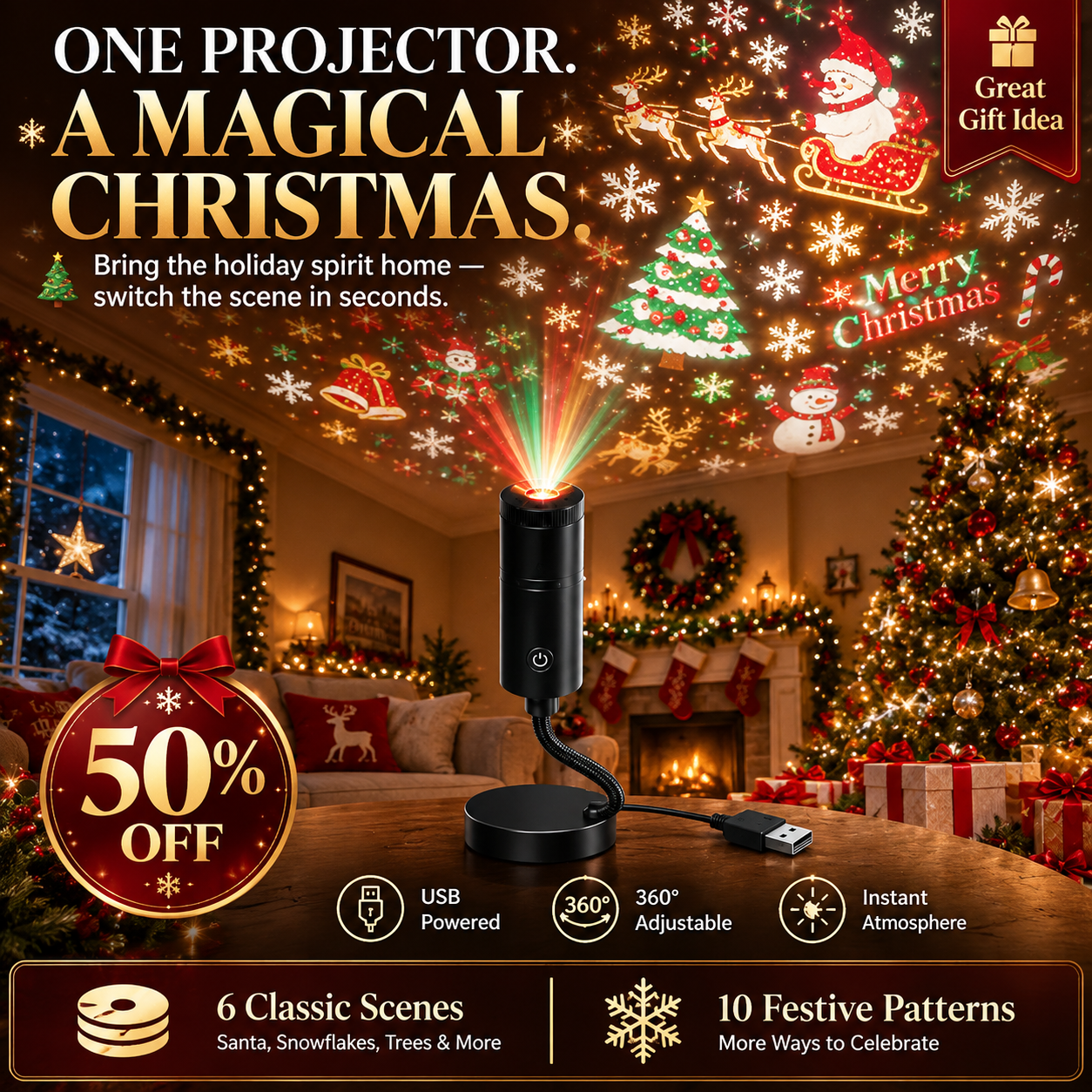 🎄👻 ✨ 60,000+ Sold — Plug & Play HD Holiday Projector for Christmas & Halloween Decor