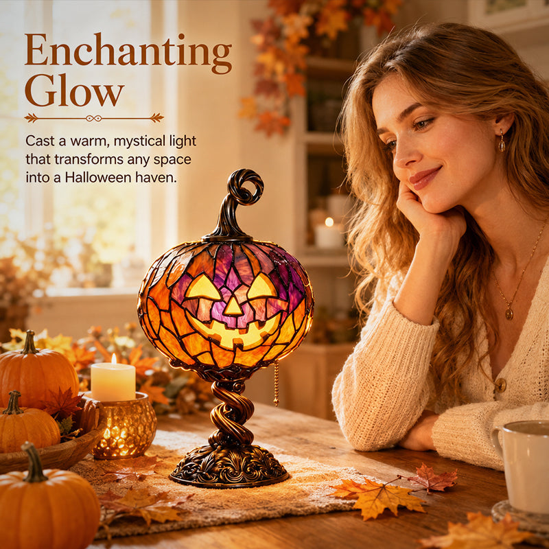 🎃 Halloween Pumpkin Glow Lamp – Vintage Stained-Glass-Style Table Light