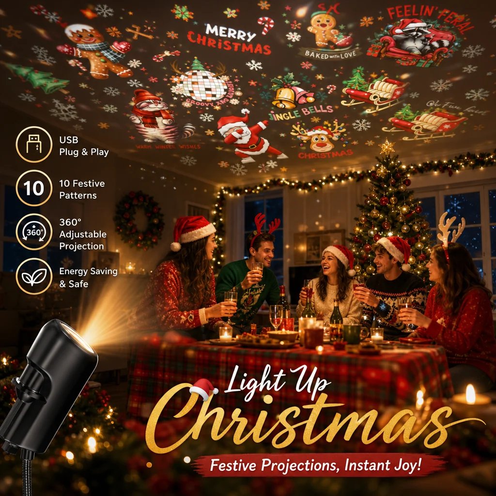 🔥Plug-&-Play HD Christmas Projector – 6 or 10 Festive Scenes