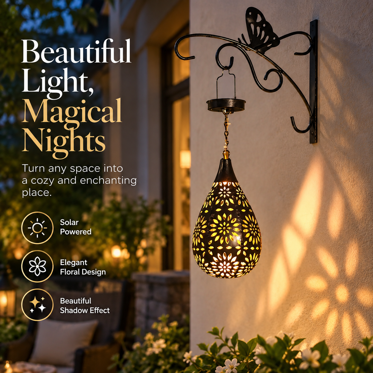 Solar-Powered Floral Shadow Lantern