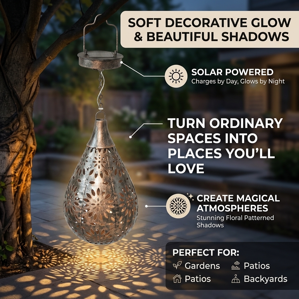Solar-Powered Floral Shadow Lantern