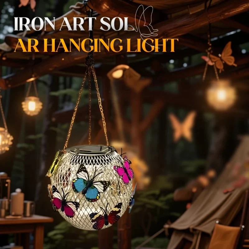 Solar Garden Pendant Light | Handcrafted Iron Art Lantern for Magical Outdoor Ambiance