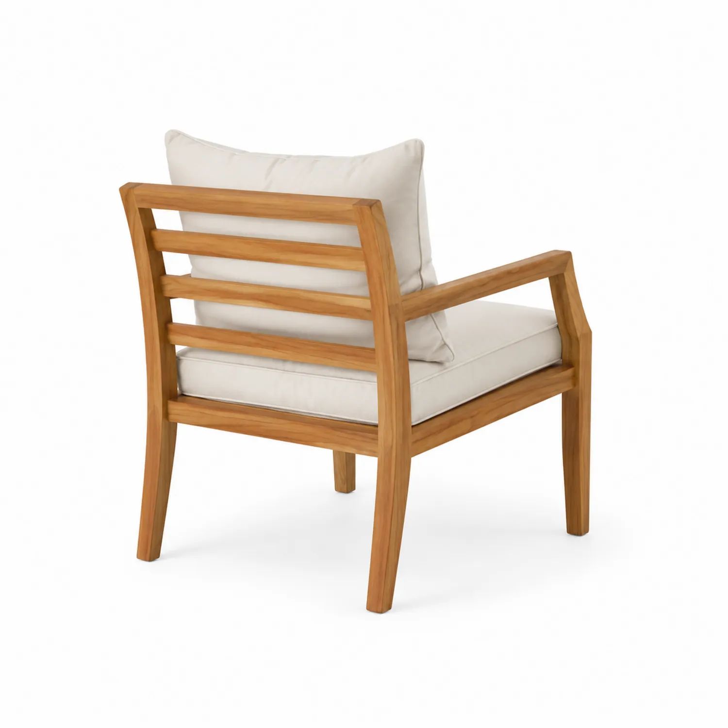 Teakholz-Outdoor-Stuhl mit Creme-Polyesterkissen-Lumaronix