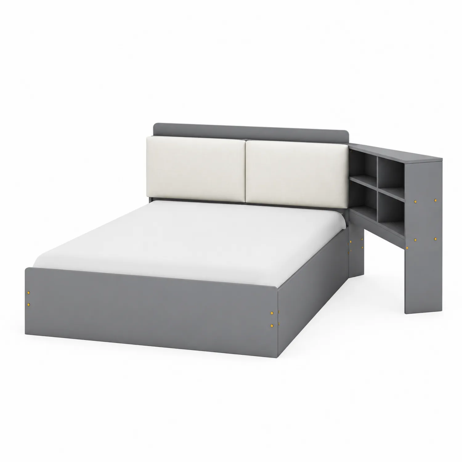 Bett mit Stauraum und Regal aus Holz Grau und Weiß 200x140 cm-Lumaronix