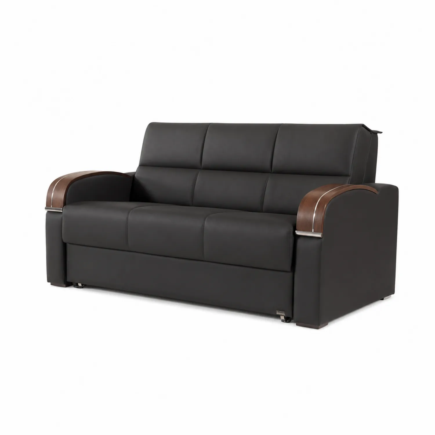 Zweisitzer Sofa Kunstleder Schwarz mit Holzarmlehnen-Lumaronix