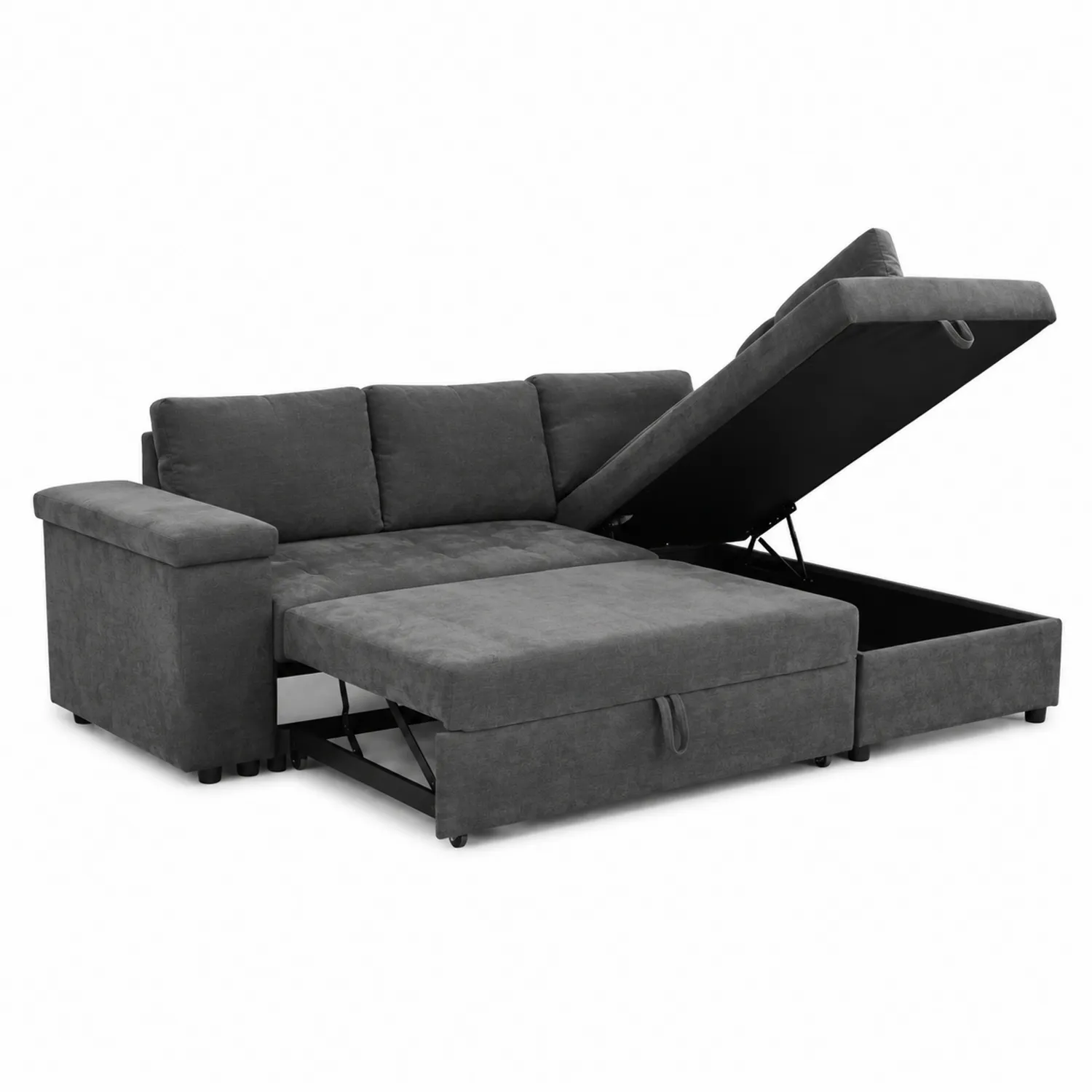 Ecksofa mit Bettfunktion Dunkelgrau Holz und Metall 230x150 cm-Lumaronix