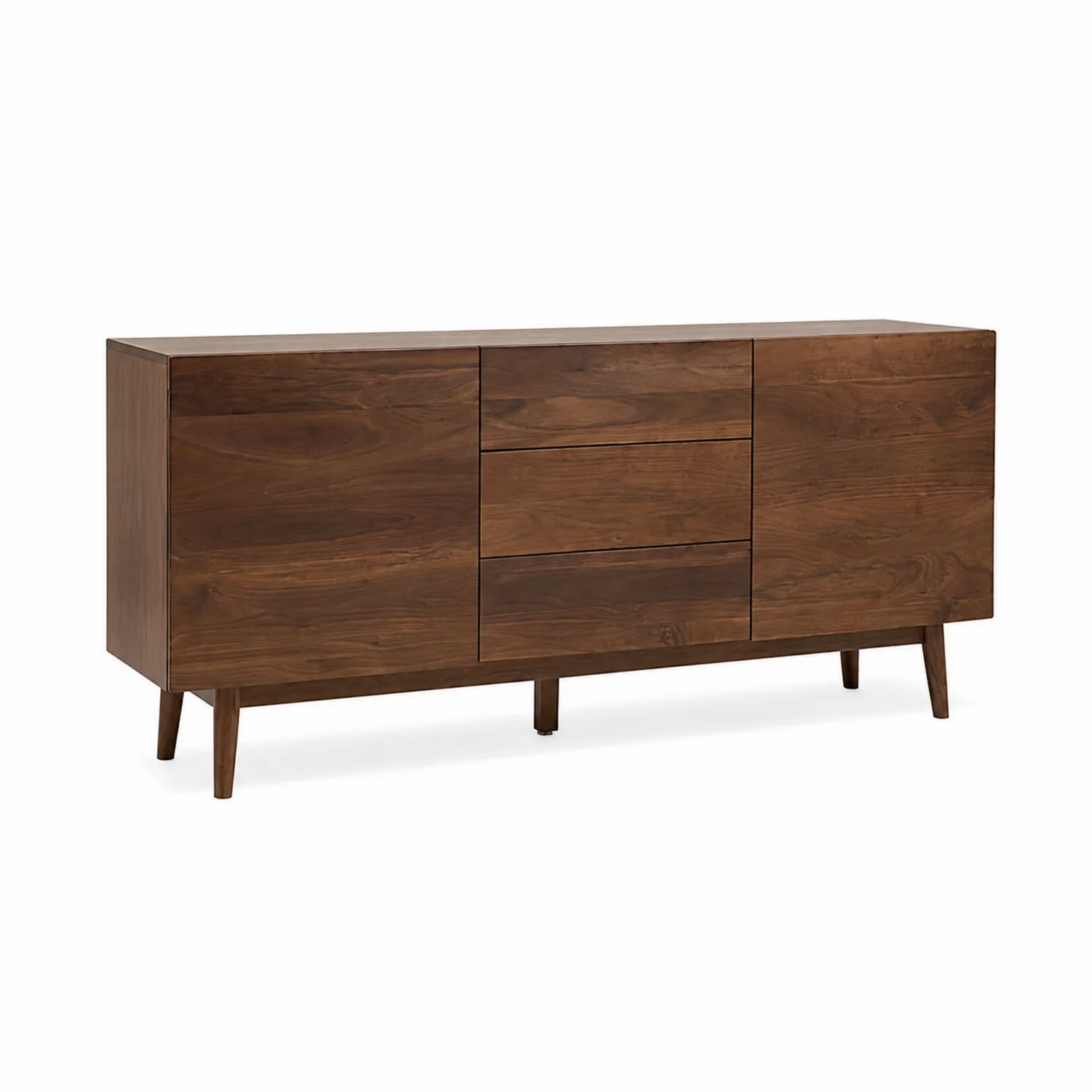 Sideboard Walnuss Massivholz 160 cm mit 2 Türen und 3 Schubladen-Lumaronix