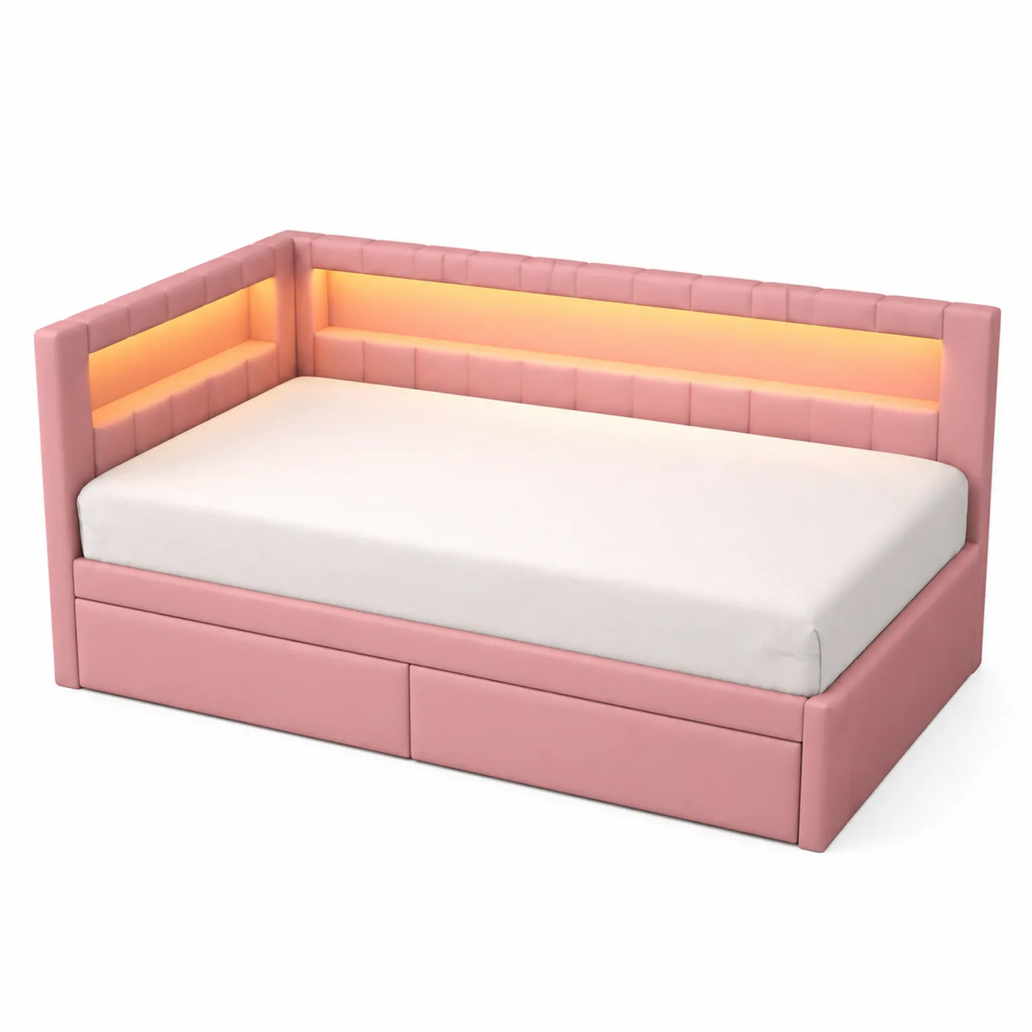 Tagesbett Rosa Kunstleder mit LED-Beleuchtung und Schubladen-Lumaronix