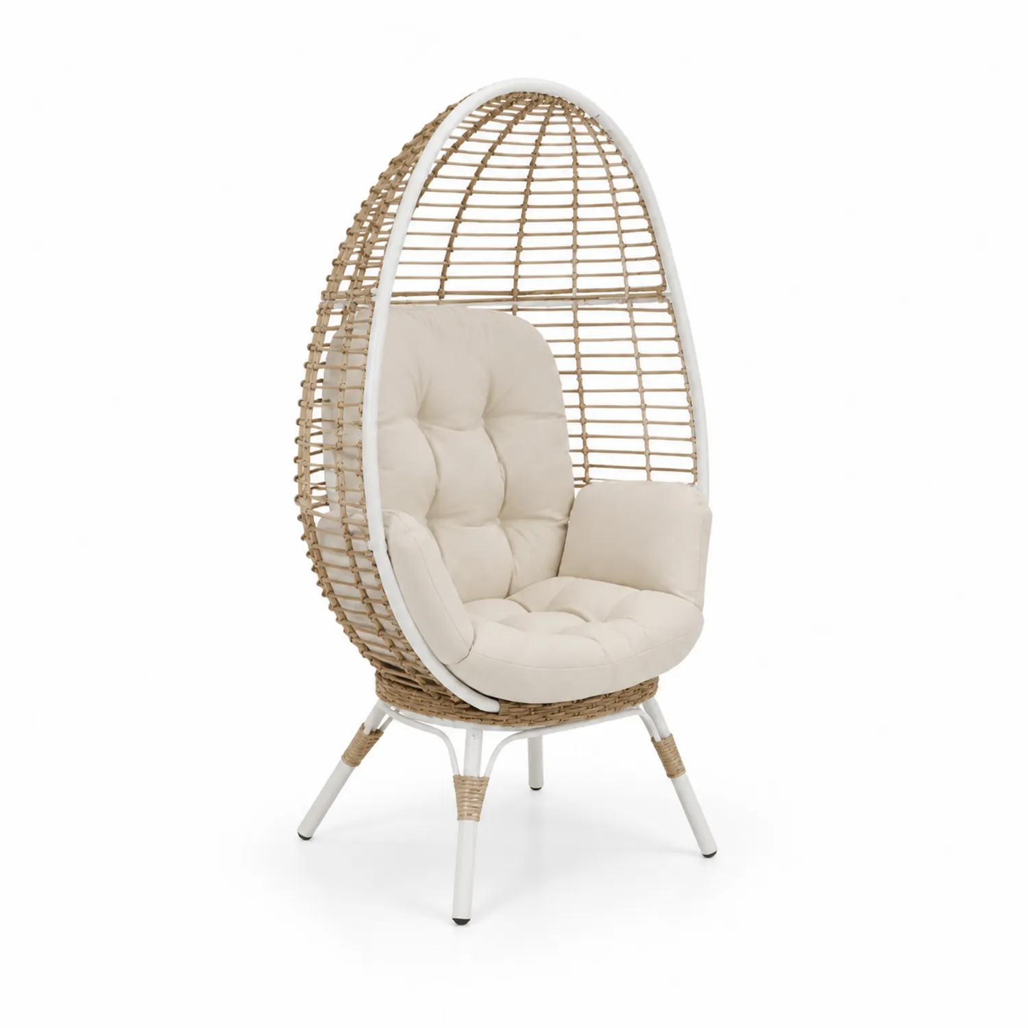 Outdoor-Ei-Stuhl aus Rattan und Stahl, Beige-Lumaronix