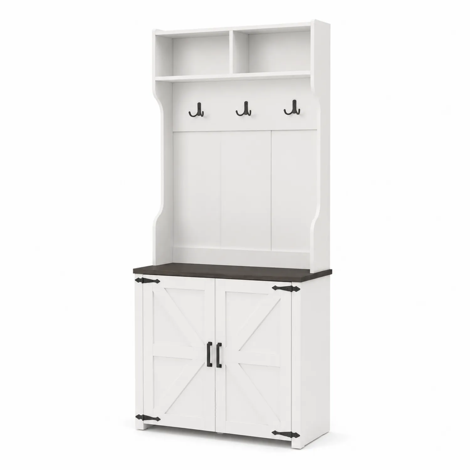 Weißes Holz-Metall-Garderobenmöbel mit Stauraum-Lumaronix