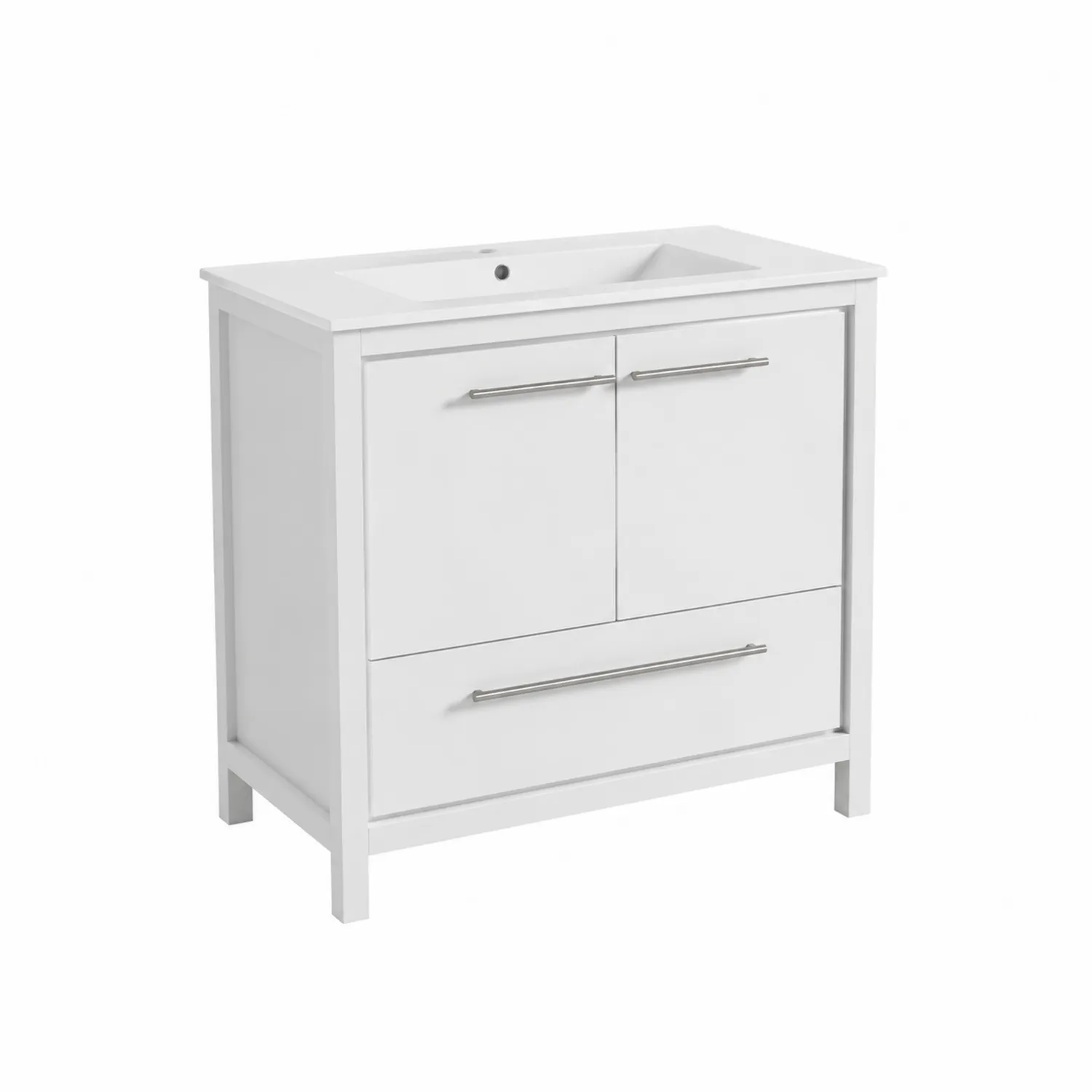 Waschtischschrank Weiß MDF mit Edelstahlgriffen 80x48x78 cm-Lumaronix