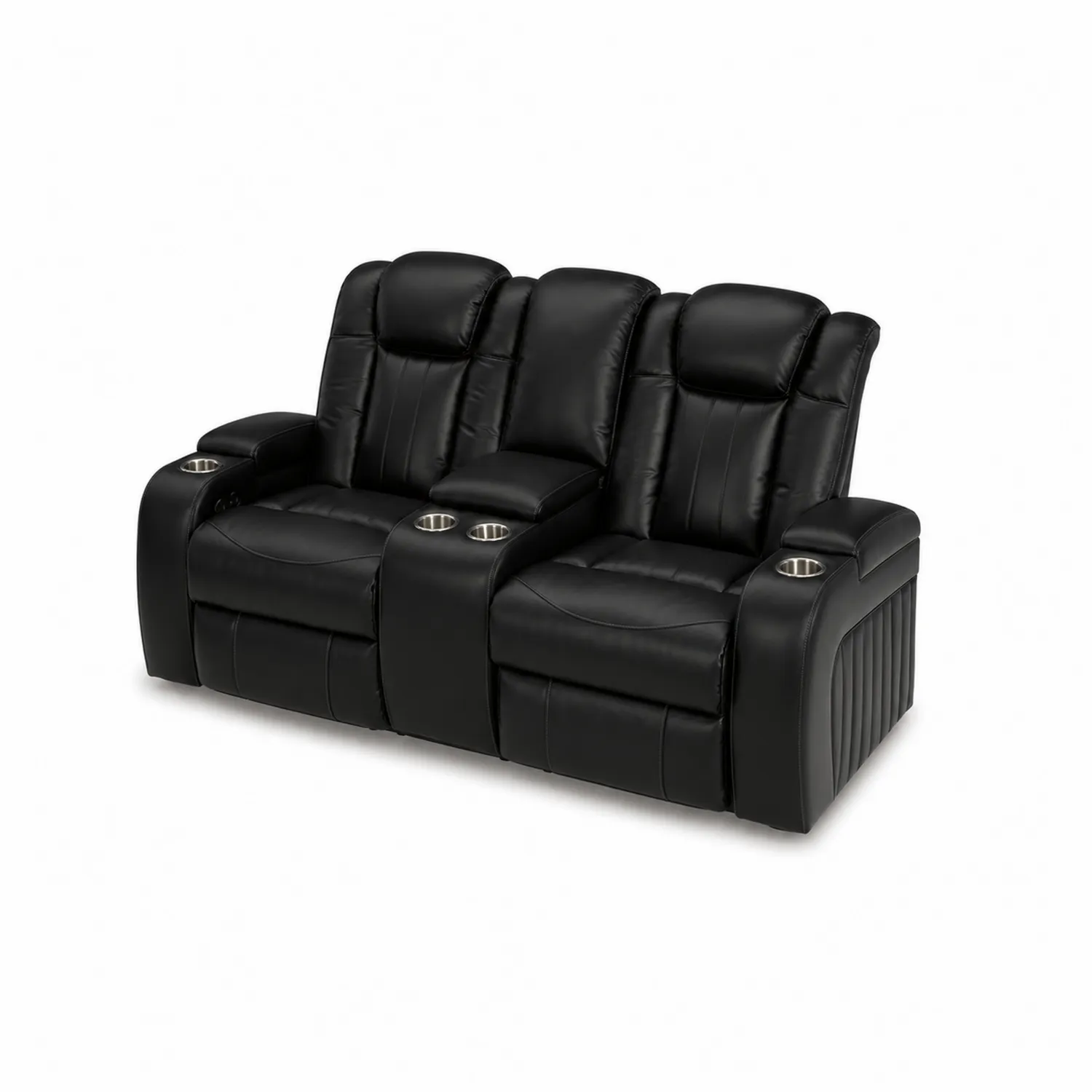 3-Sitzer Kinosofa PU-Leder Schwarz mit Getränkehaltern-Lumaronix