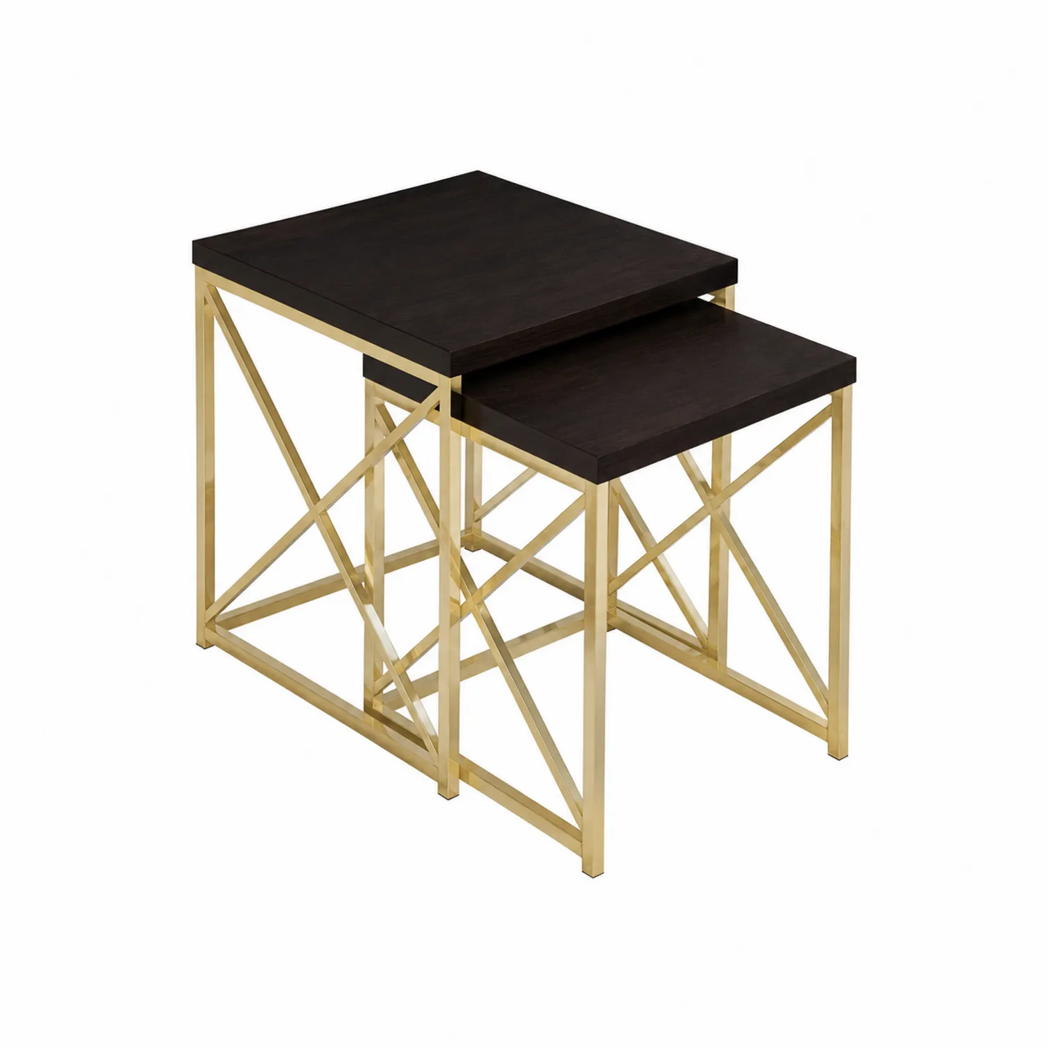 Nesting Couchtische Set Rechteckig Holz Edelstahl Schwarz/Gold 2-teilig-Lumaronix
