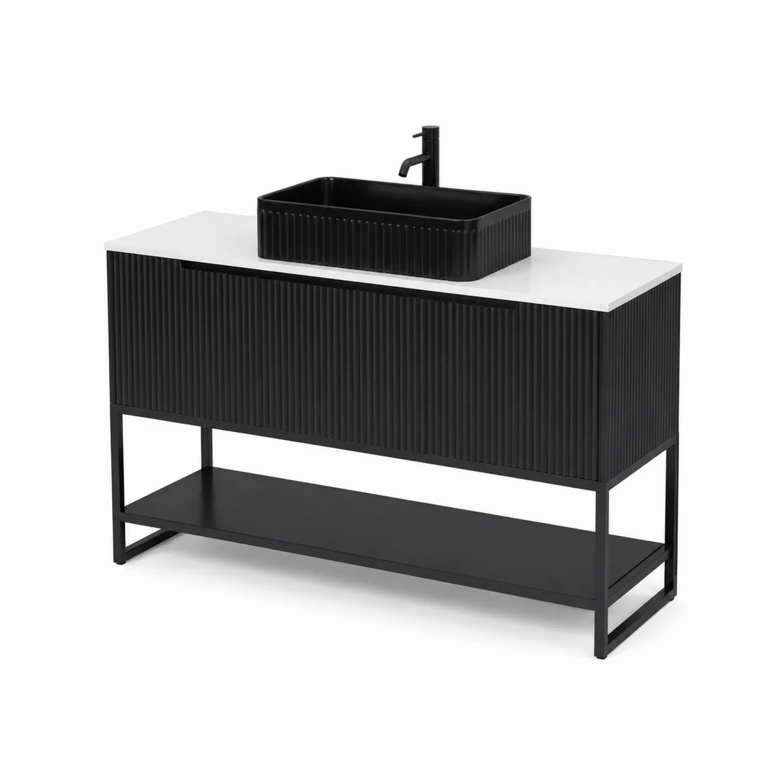Waschtischunterschrank Set Keramik Metall Schwarz 120x45x85 cm-Lumaronix