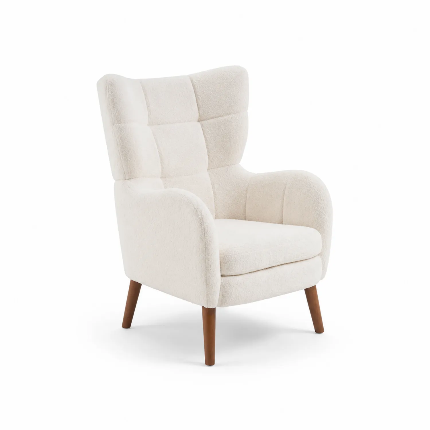 Polstersessel Creme Plüschstoff Holzbeine 75cm x 85cm x 100cm-Lumaronix