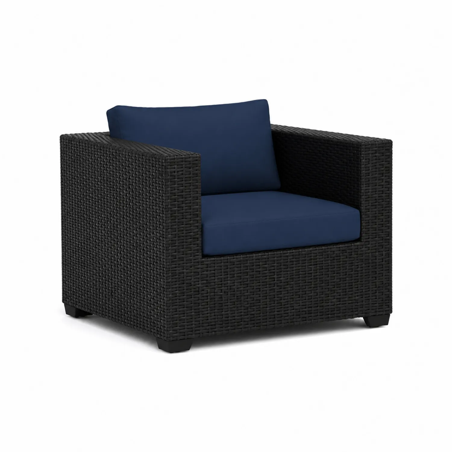 Sessel aus PE-Rattan Schwarz mit Dunkelblauen Kissen-Lumaronix
