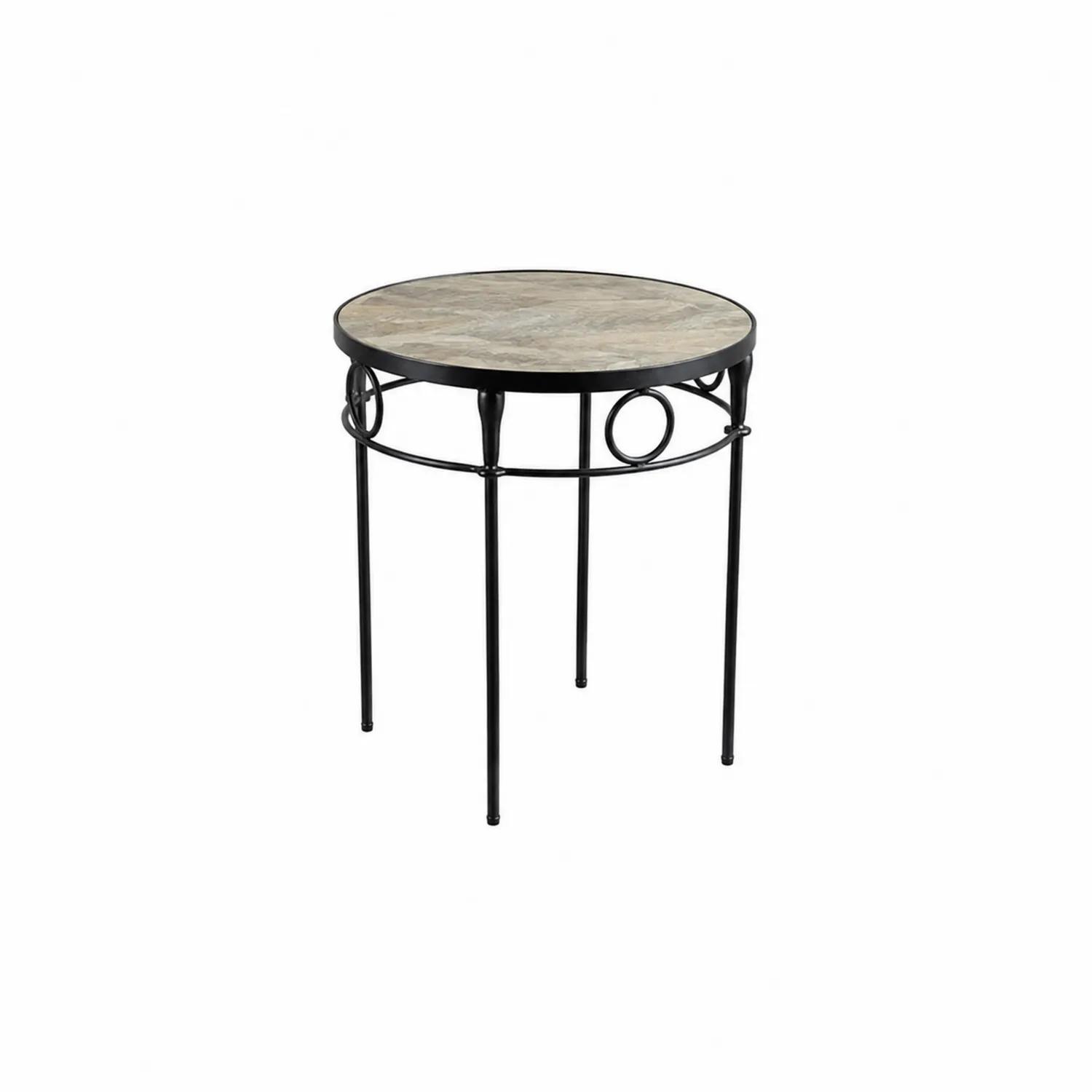 Runder Beistelltisch aus Holz und Metall, Schwarz und Natur, Ø40 cm, Höhe 60 cm-Lumaronix