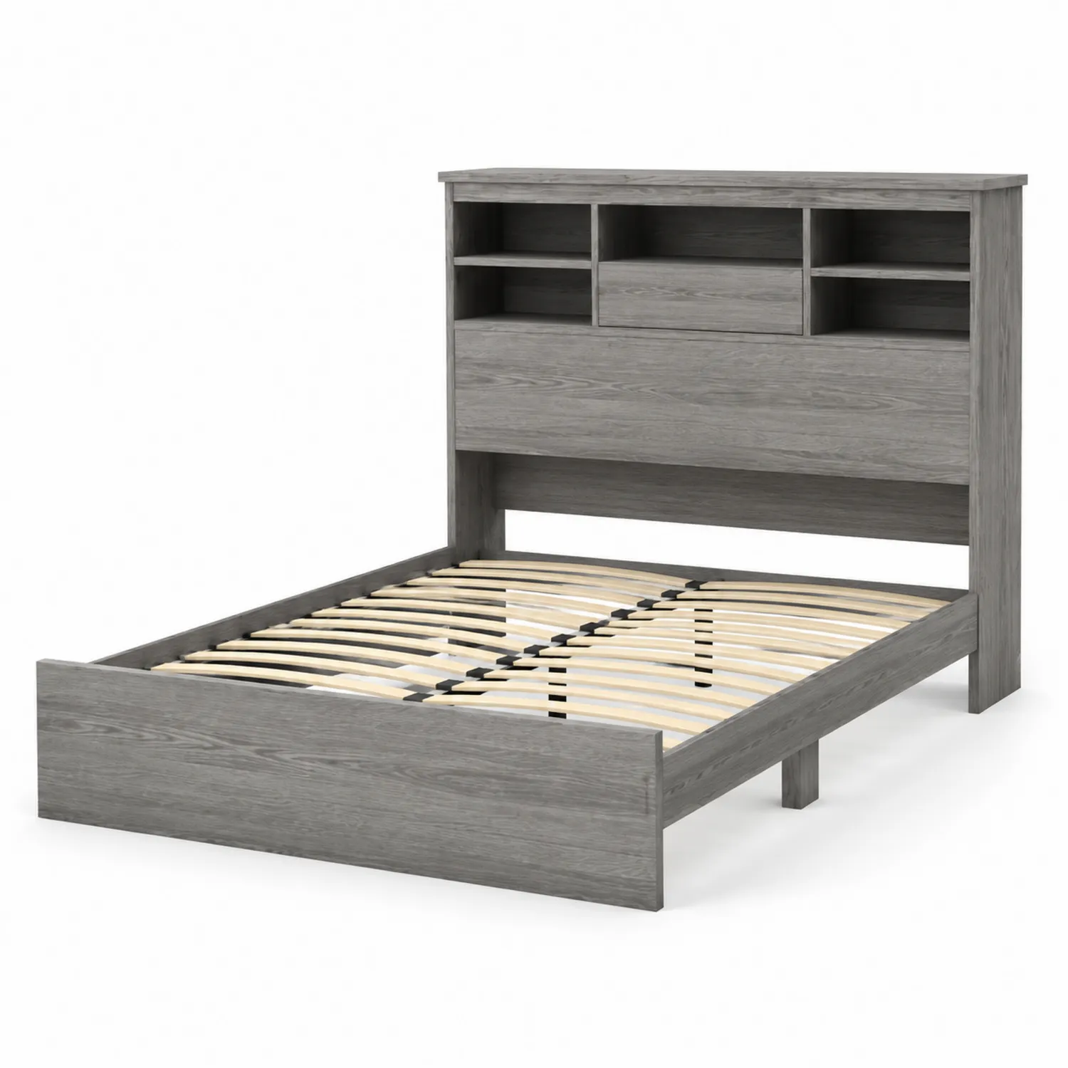 Holzbett mit Stauraum und Regal Grau 200x160cm-Casdiorin