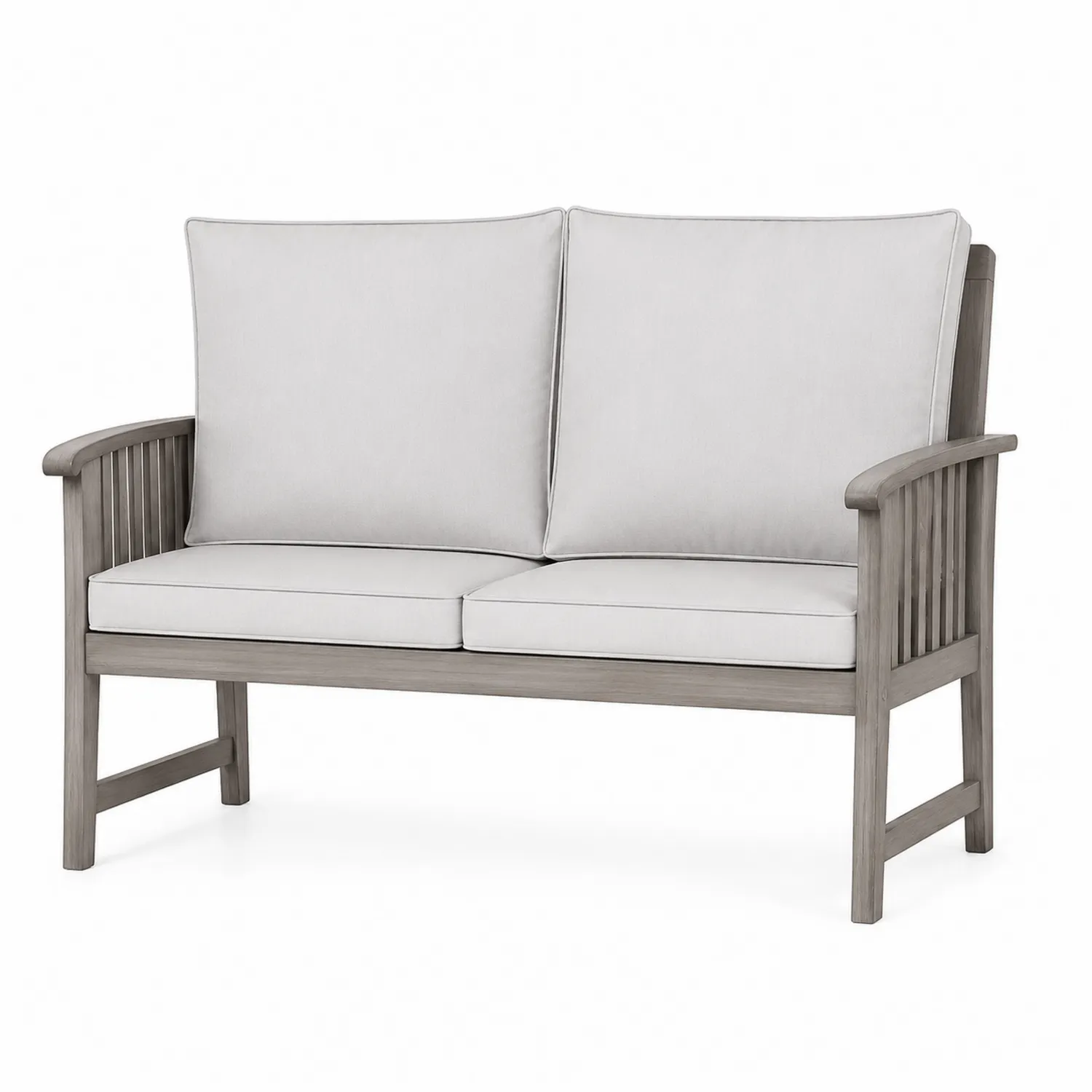 Massivholz Sofa mit hellgrauen Kissen 2-Sitzer-Casdiorin