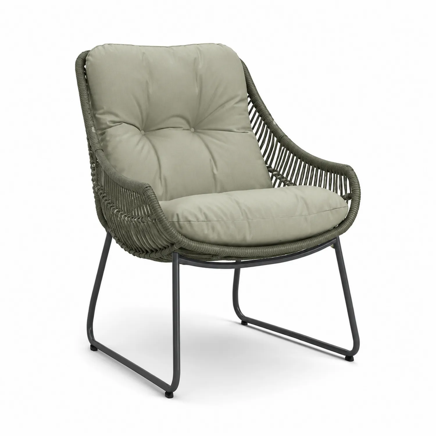 Outdoor-Clubstuhl Metall Polyrattan Olivgrün Polyesterkissen-Casdiorin