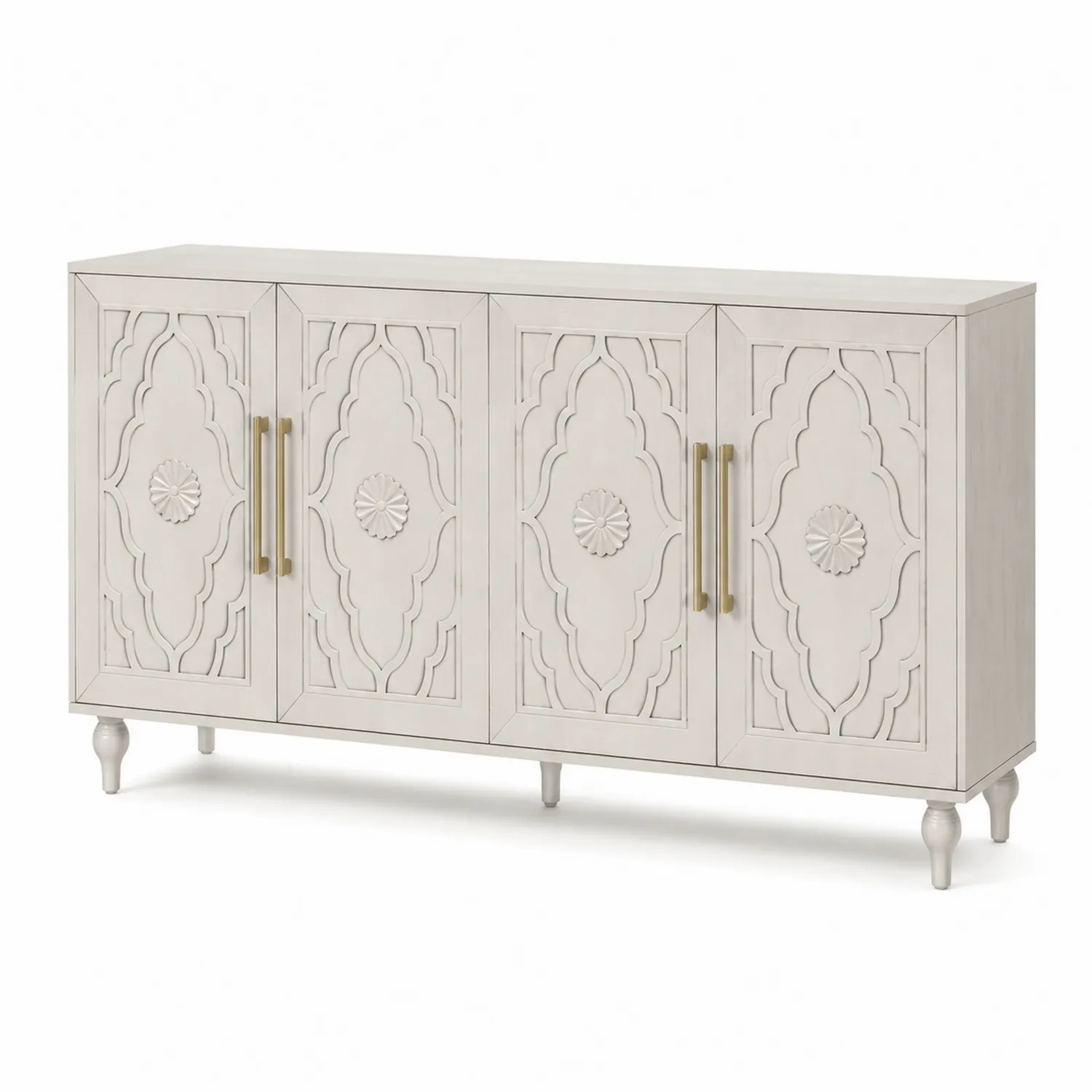 Sideboard Holz Weiß mit geometrischem Muster und Metallgriffen-Casdiorin