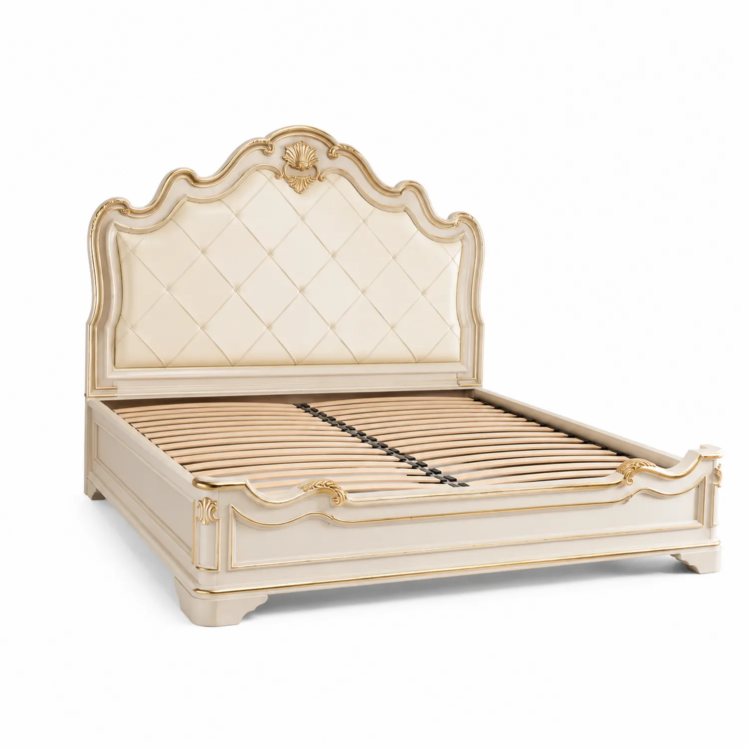 Doppelbett Creme Holz Kunstleder Barockstil 200x180 cm-Casdiorin