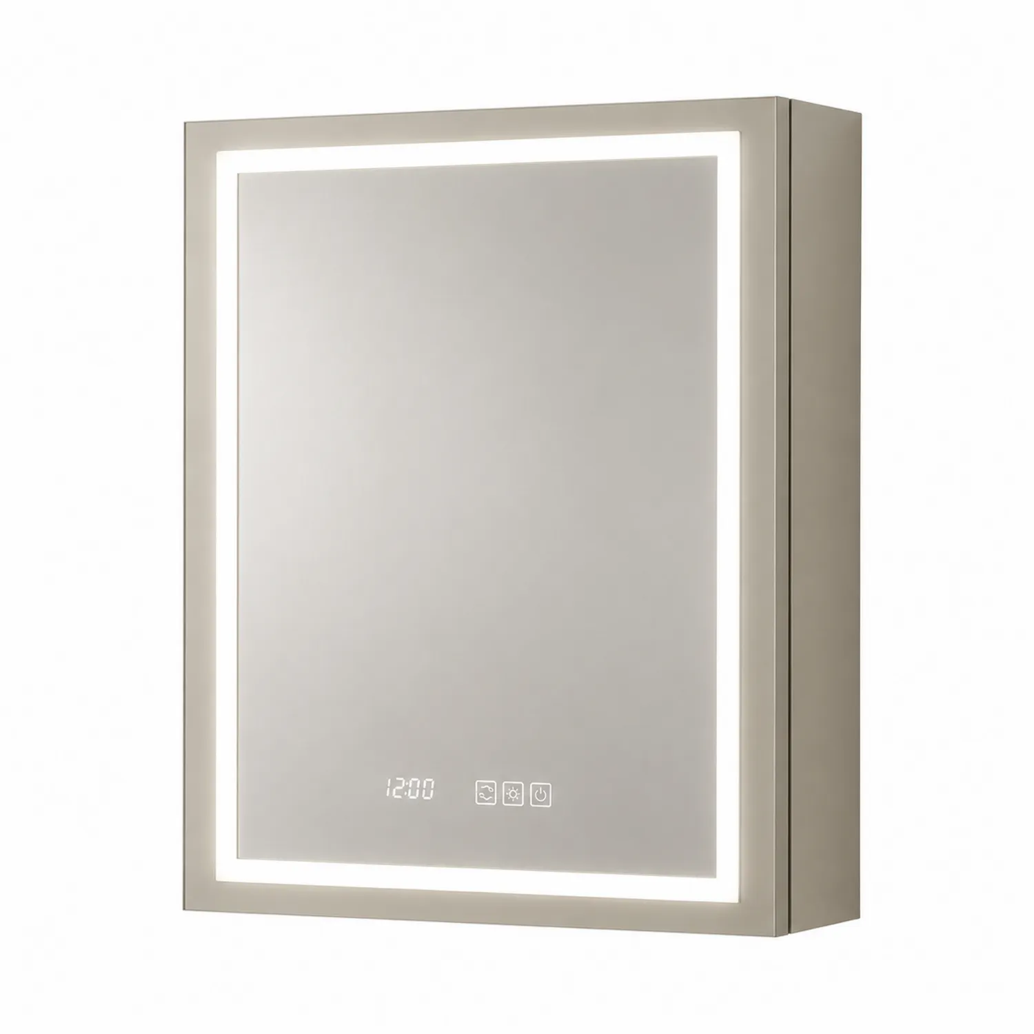 LED Badezimmerspiegelschrank mit Touchscreen und Digitaluhr, Aluminium und Glas-Casdiorin