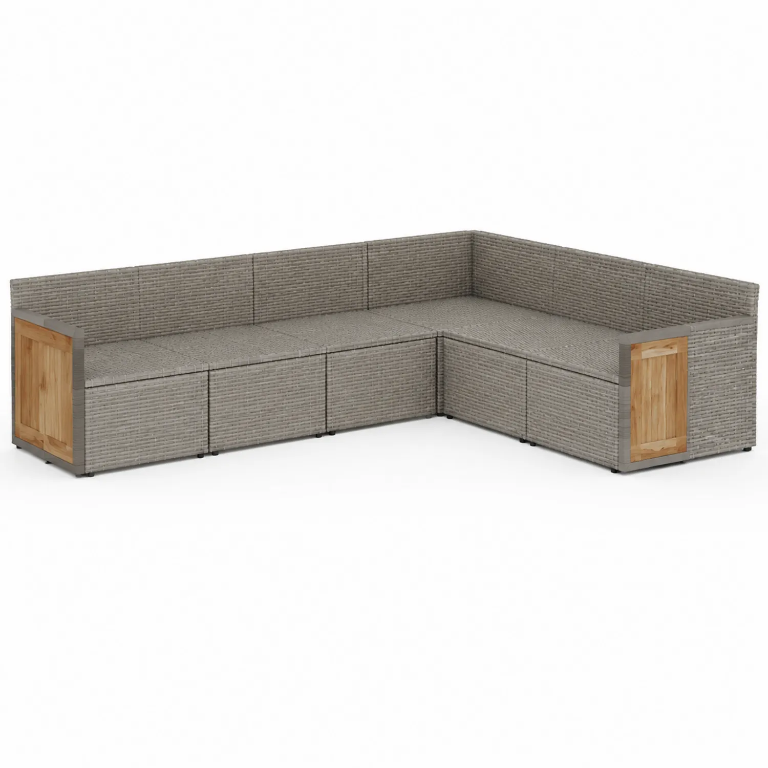 Outdoor Gartensofa Ecksofa Polyrattan Teakholz Grau-Casdiorin