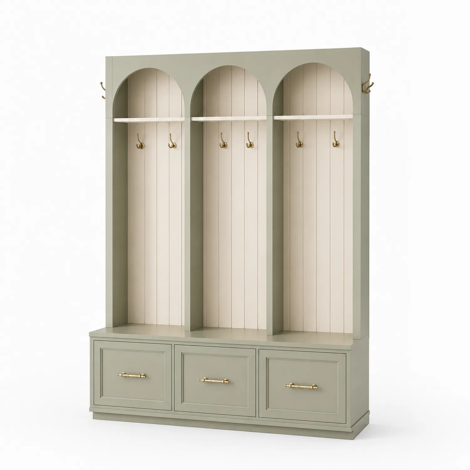 Garderobenständer Holz Beige/Grün mit Metallhaken-Casdiorin