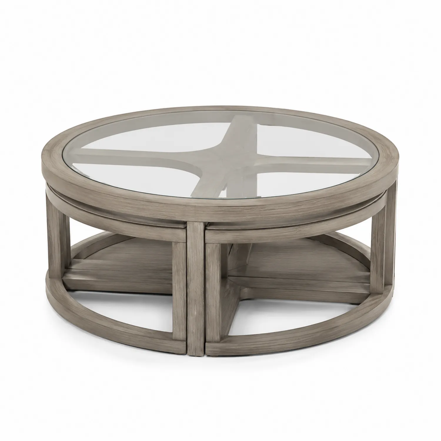 Runder Couchtisch aus Holz mit gehärtetem Glas, 100 cm Durchmesser-Casdiorin