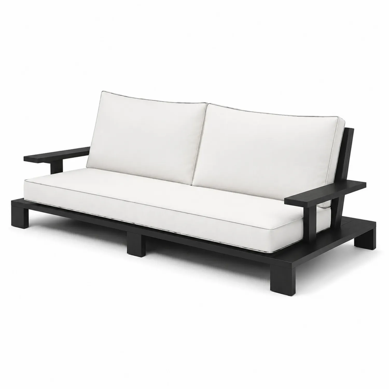 Gartensofa Aluminium Polyester Weiß/Schwarz 200x80x65cm
