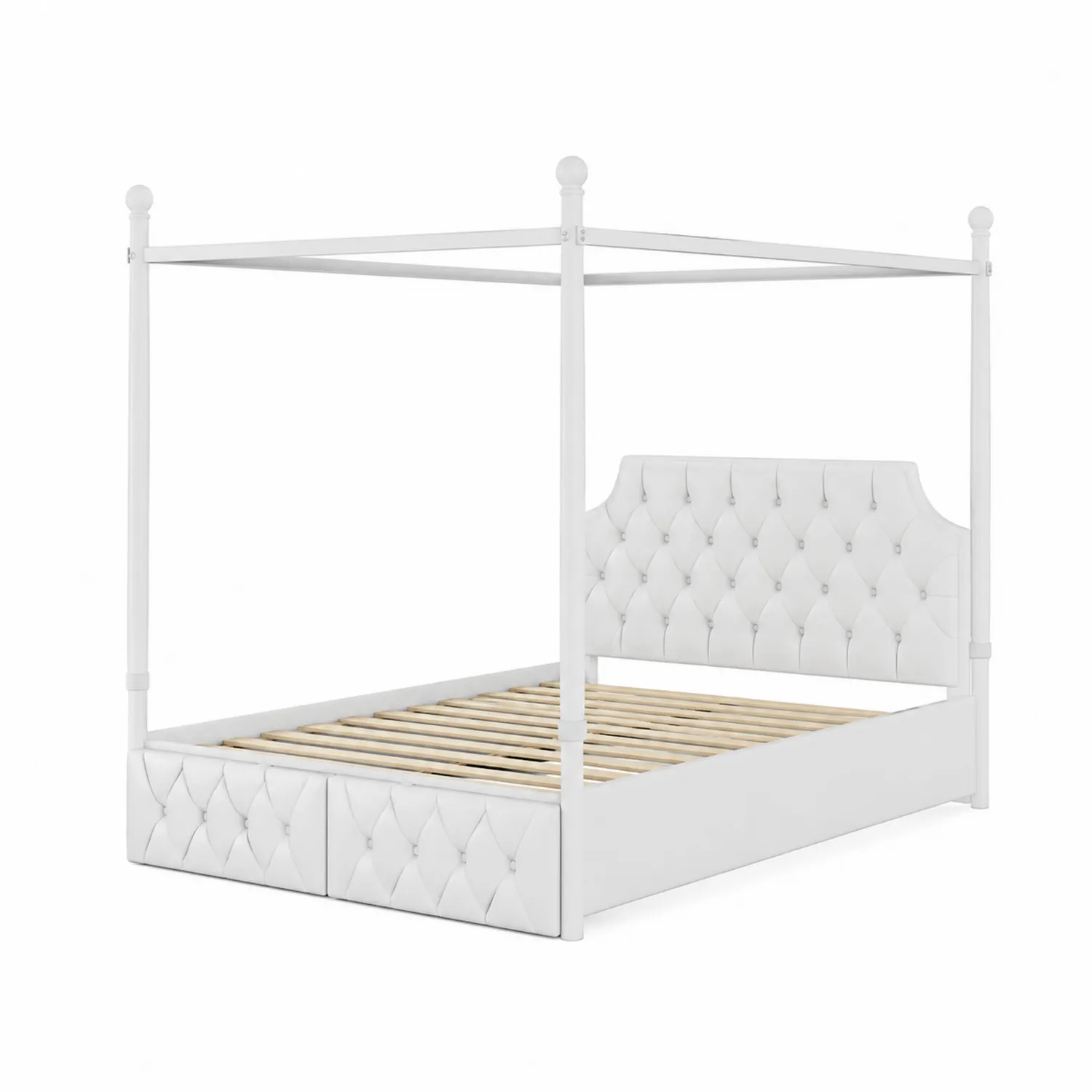 Himmelbett Weiß Kunstleder und Holz 200x160 cm
