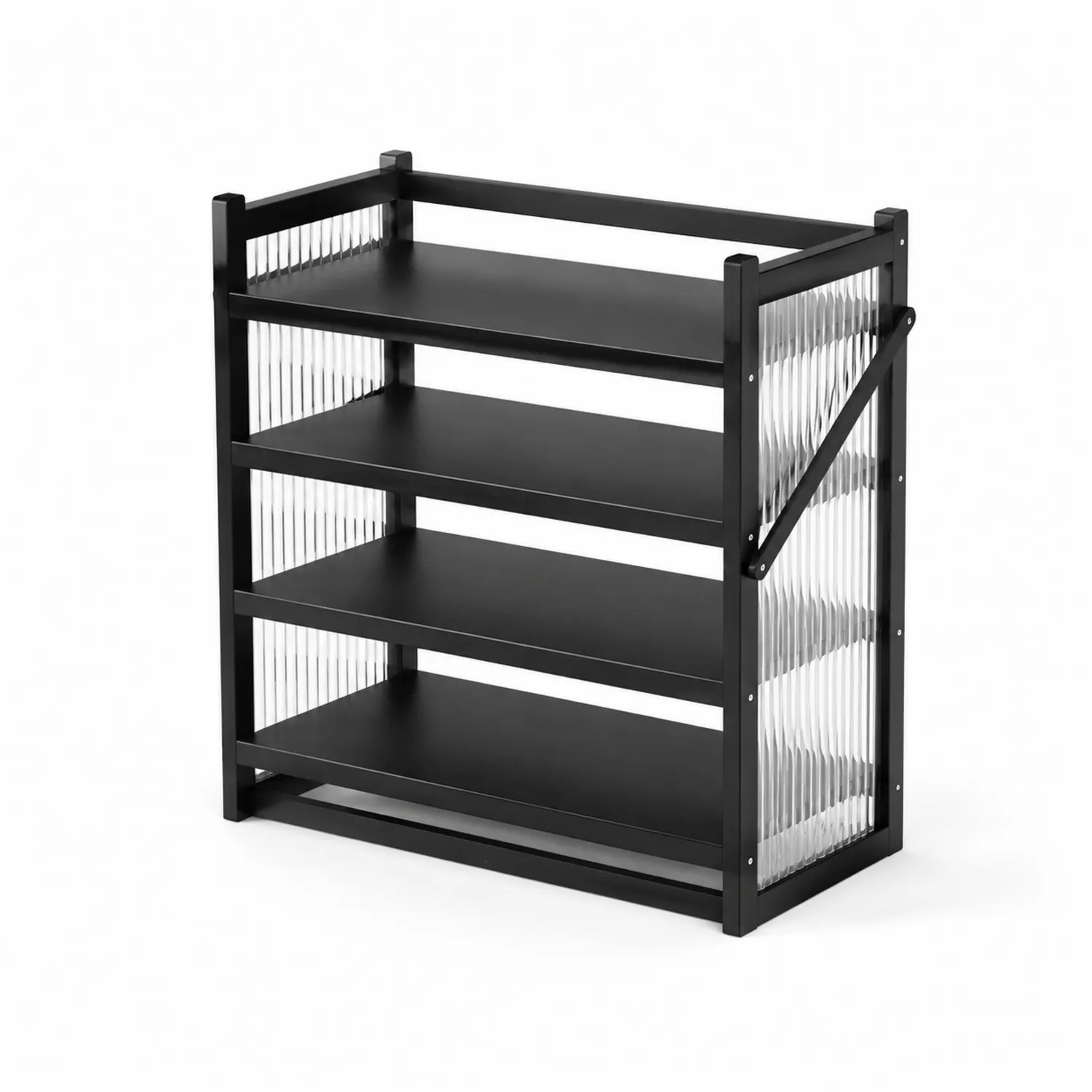 Metall Schuhregal mit Acrylglas 4 Ebenen Schwarz
