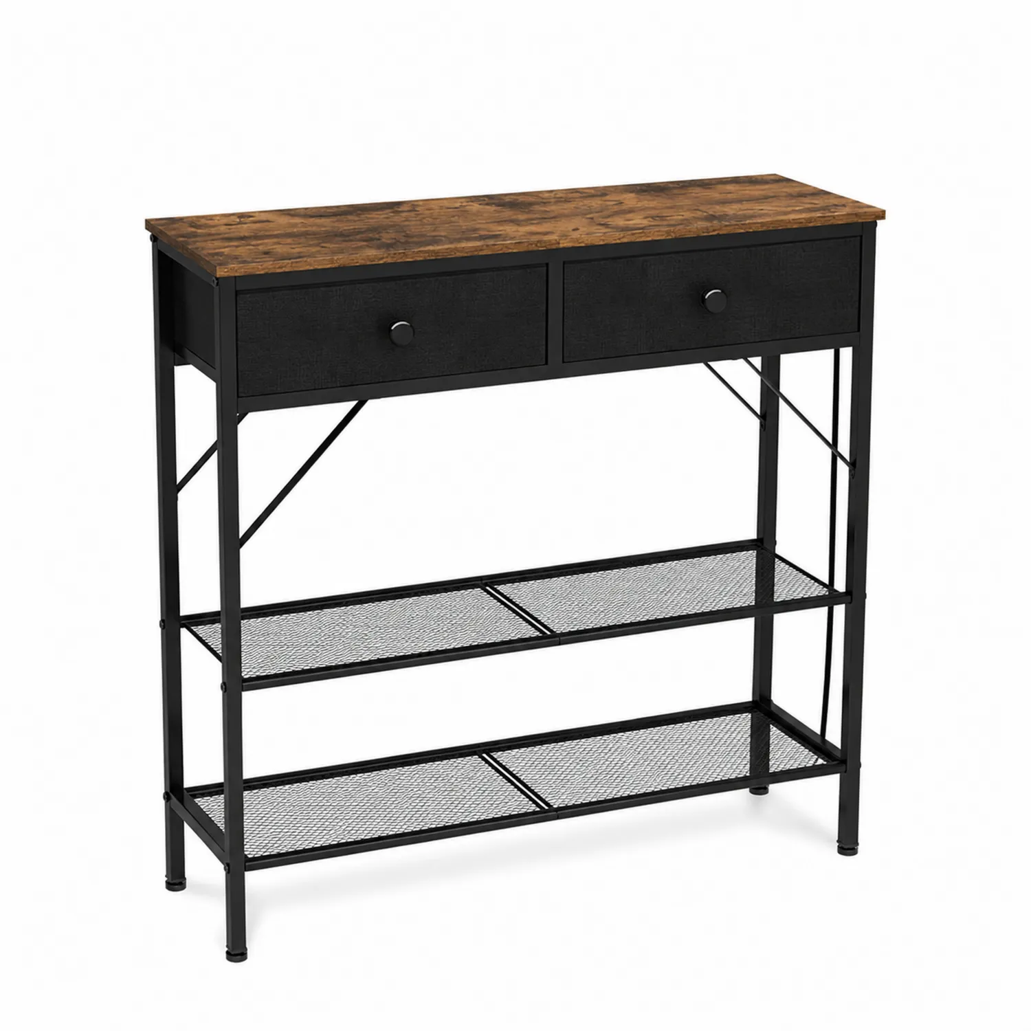 Konsolentisch aus Stahl mit Holzoberfläche, Schwarz/Braun