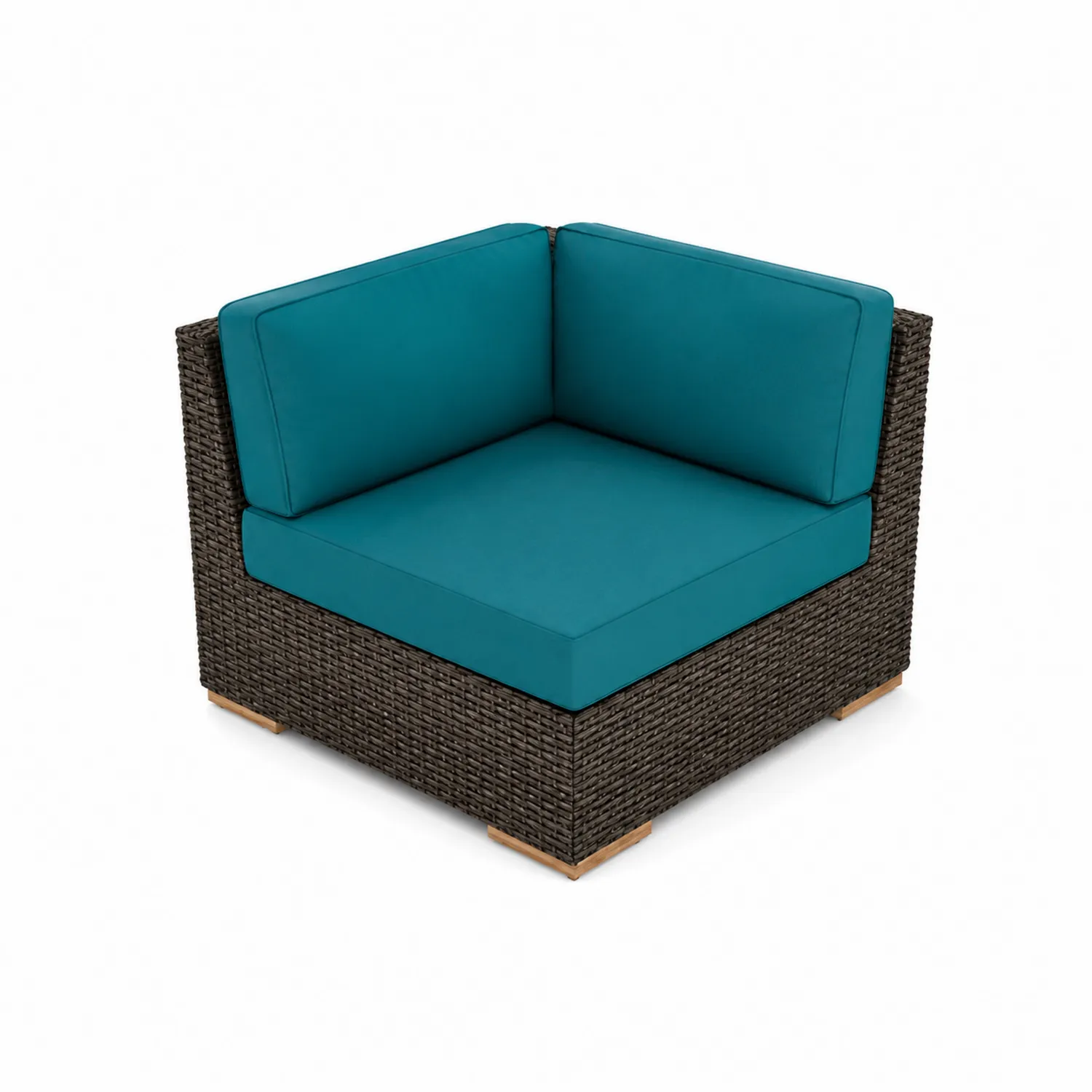 Eckmodul Gartenmöbel PE-Rattan Braun mit Polyesterkissen Blau