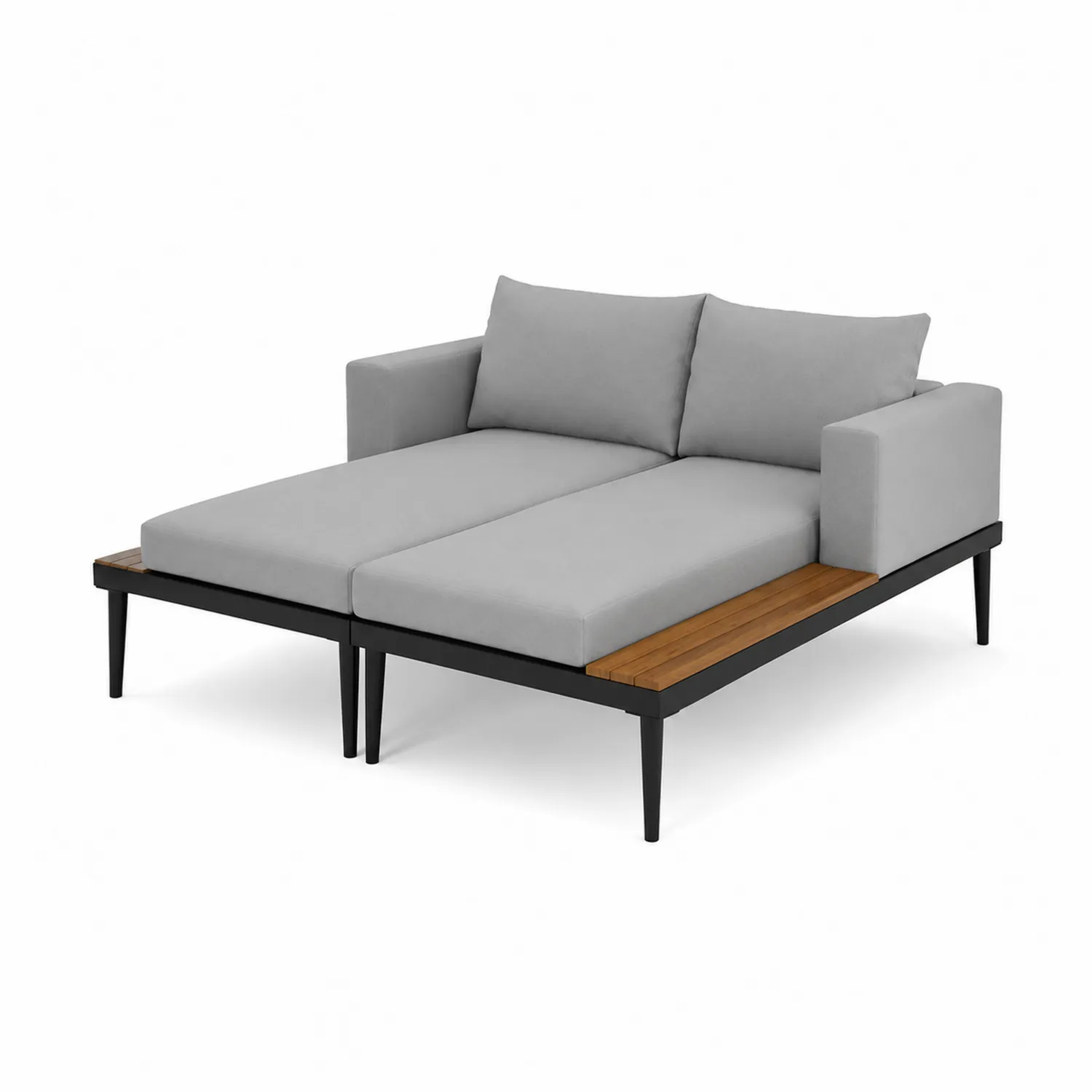 Modulares Gartensofa Grau Aluminium Teakholz