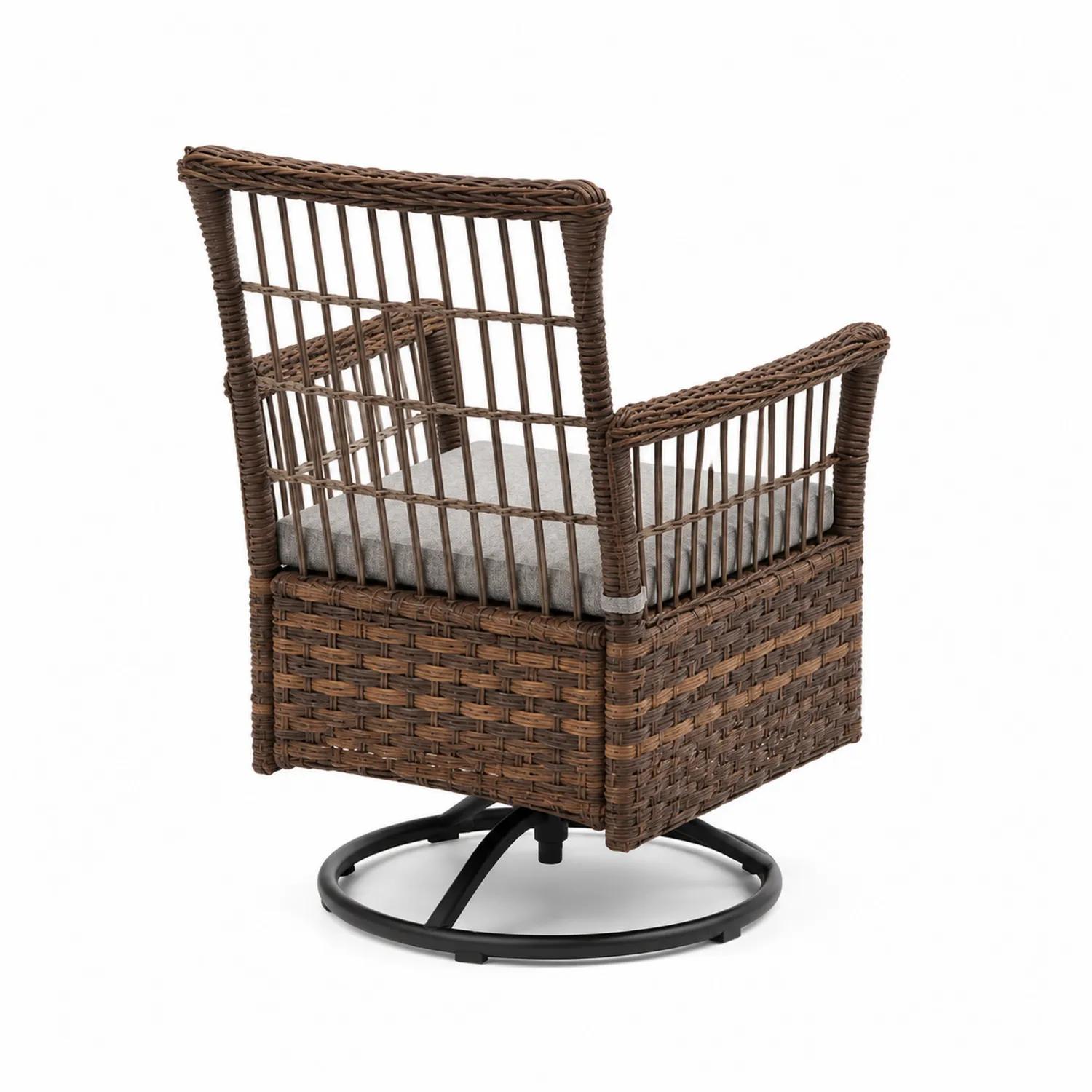 Brauner Drehbarer Gartenstuhl aus Polyrattan mit Kissen