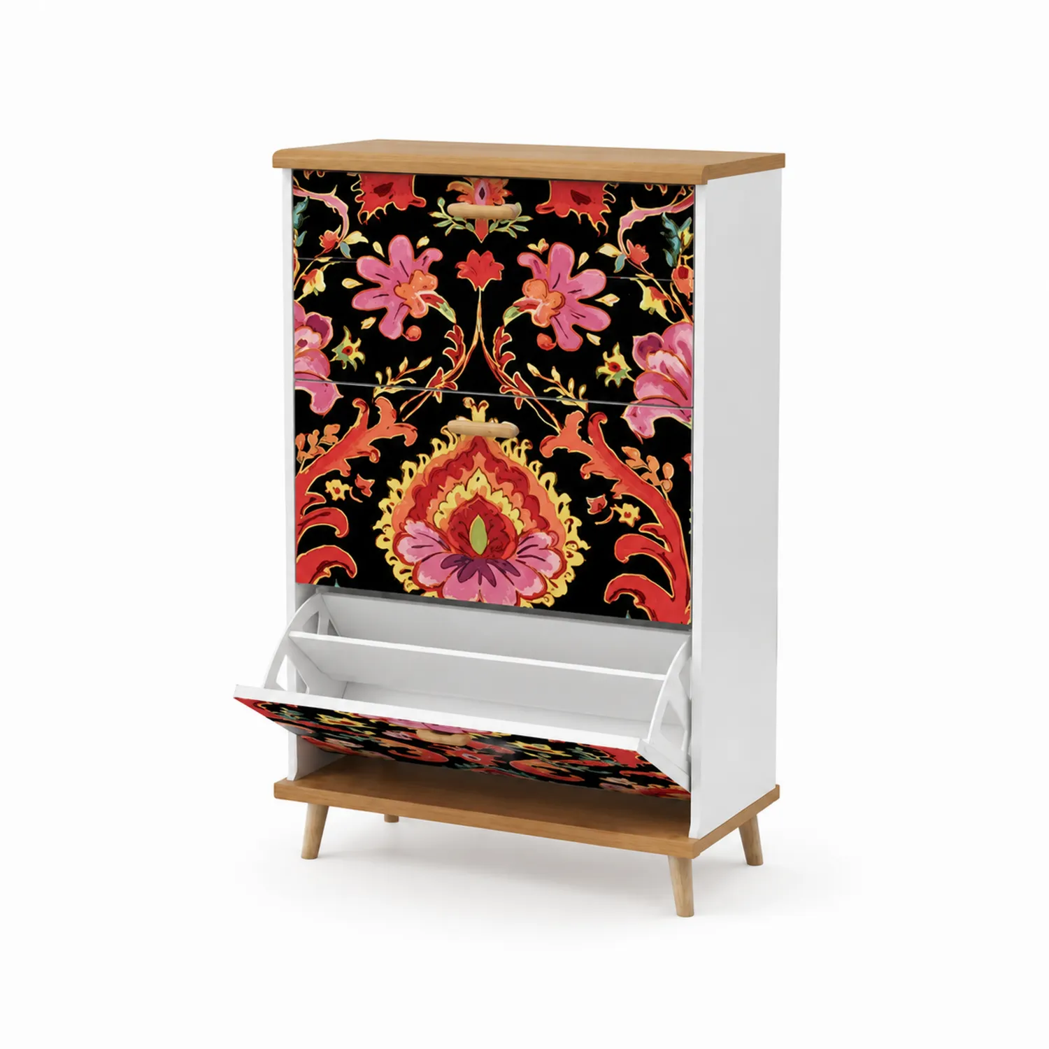 Schuhschrank mit Blumendekor aus Holz und MDF, 100x60x30 cm