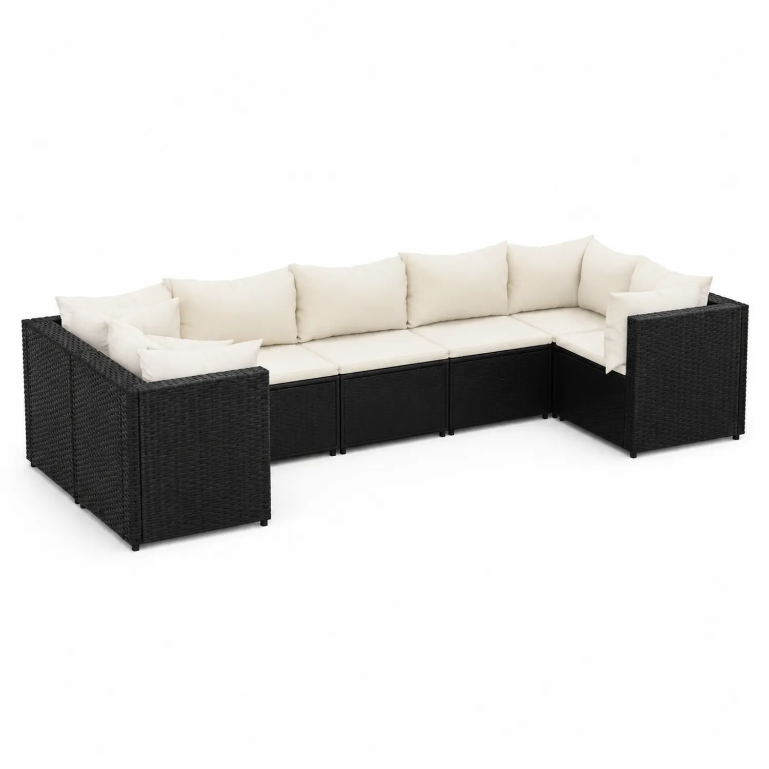 Modulares Gartensofa-Set PE-Rattan Schwarz Creme