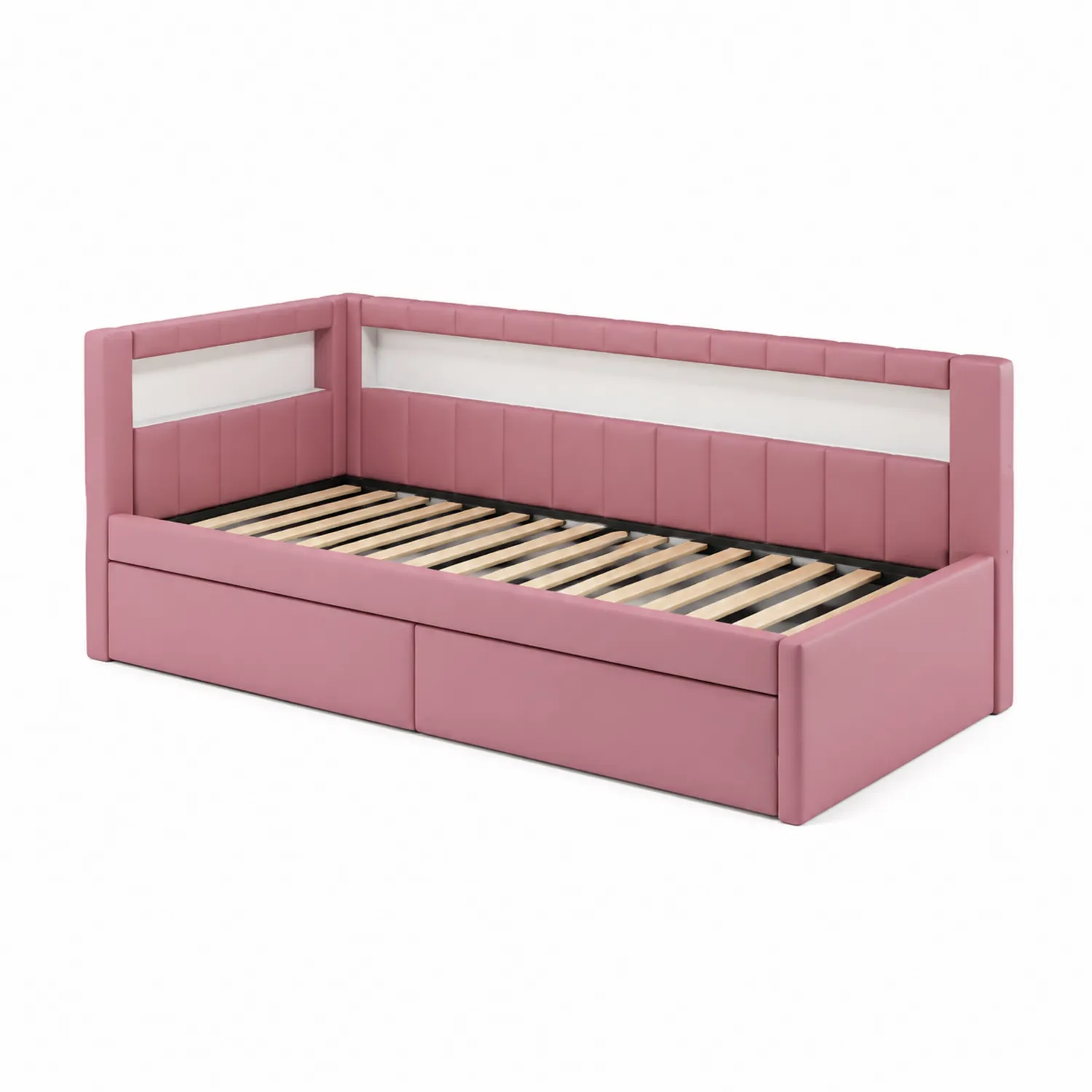 PU-Leder Tagesbett Rosa mit Stauraum und Lattenrost