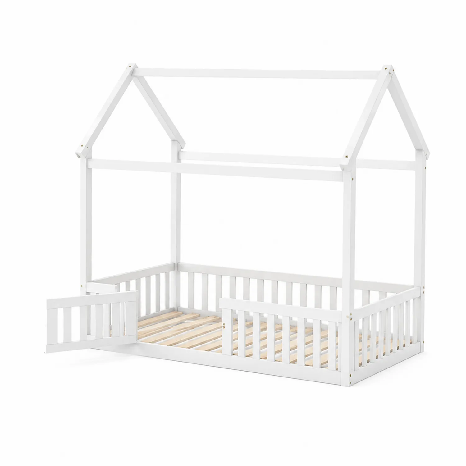 Kinderbett Hausform Weiß Holz 140x70 cm