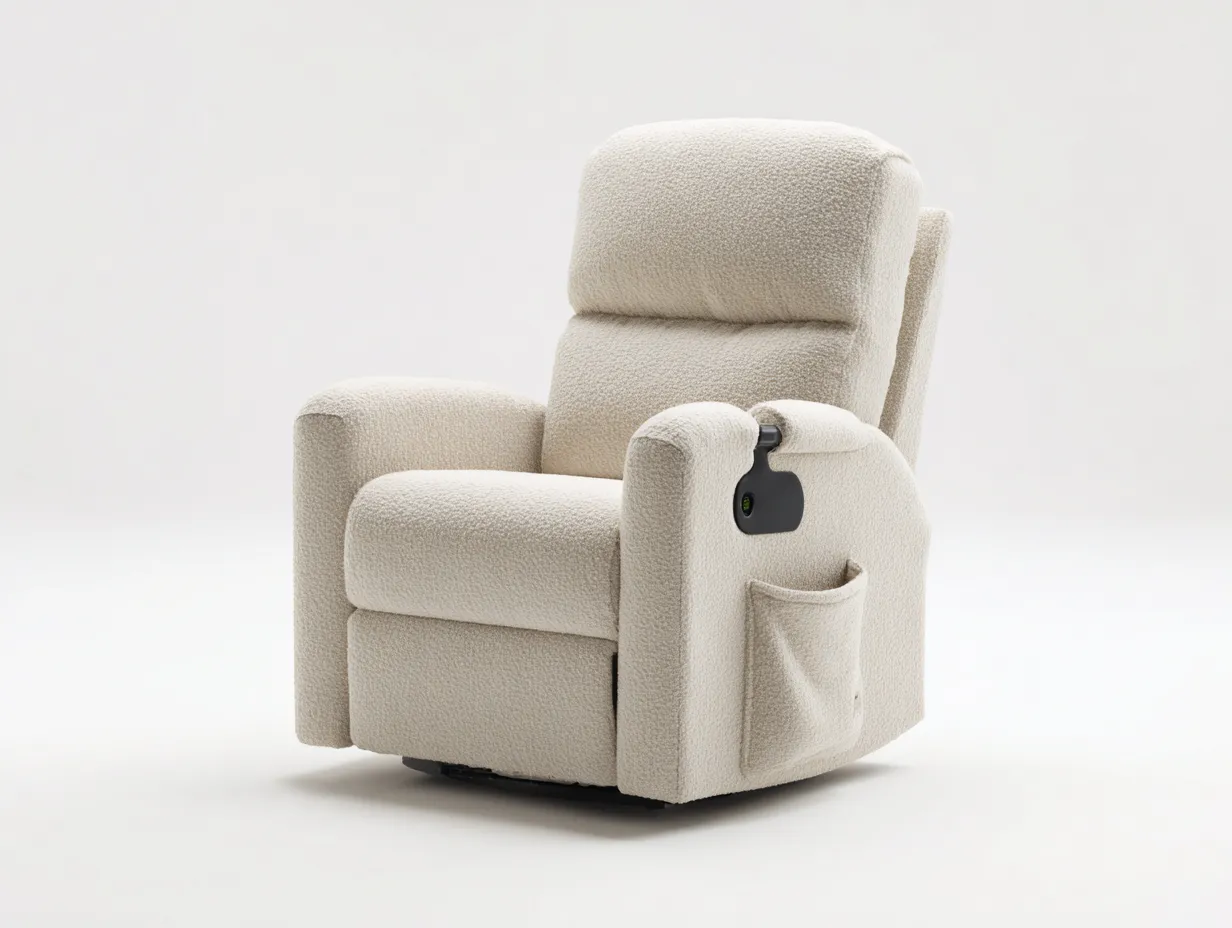 Fauteuil relax tissu bouclé 90x98x108 cm - beige - fonction inclinable avec repose-pieds pour salon-Hanaycasa