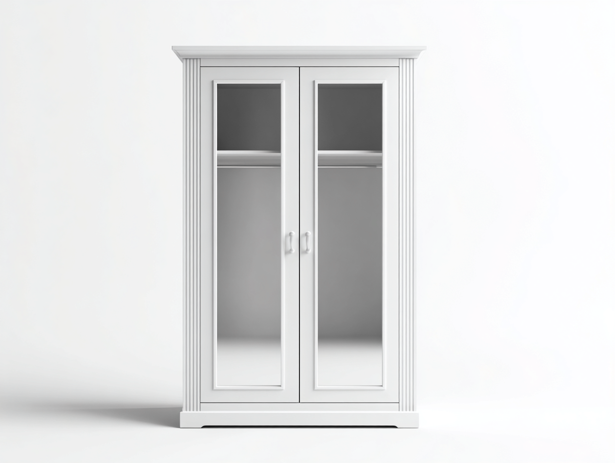 Armoire bois blanc 120x55x190 cm pour chambre - portes vitrées - style classique-Hanaycasa
