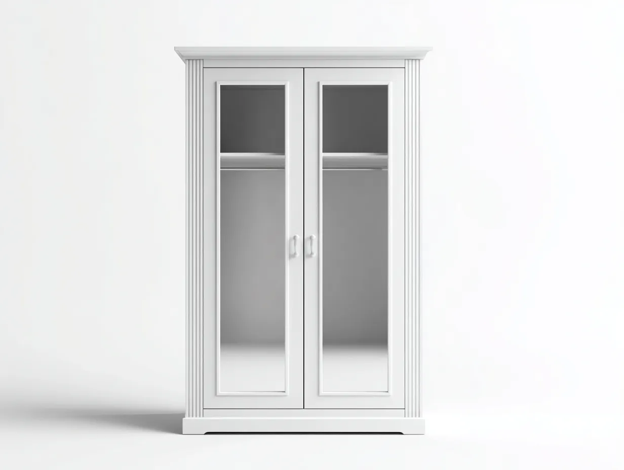 Armoire bois blanc 120x55x190 cm pour chambre - portes vitrées - style classique-Hanaycasa
