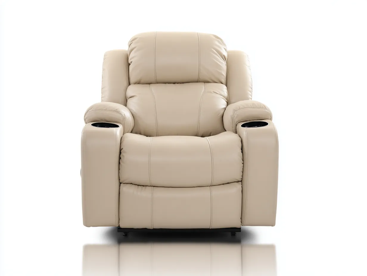 Fauteuil relax en cuir synthétique 96x92x108 cm - beige - repose-pieds inclinable pour salon-Hanaycasa