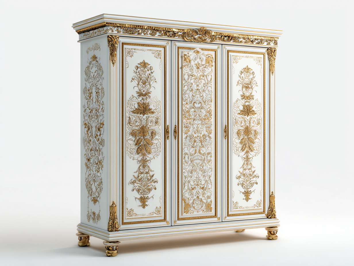 Armoire en bois MDF 200x60x210 cm - blanc-doré - style classique pour chambre-Hanaycasa